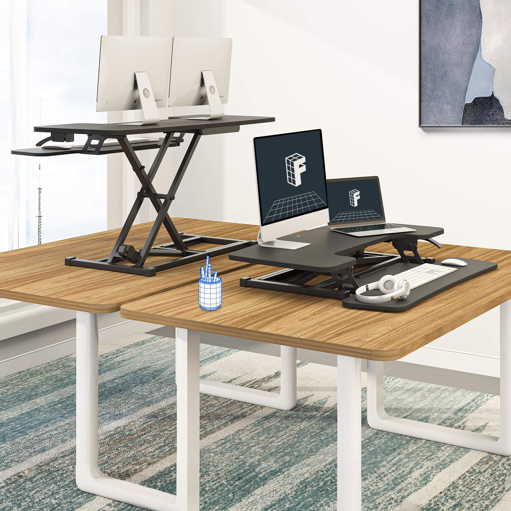 FLEXISPOT 35 Inch Standing Desk Converter - Height Adjustable Sit Stand Desk Riser with Keyboard Tray, 2-Tier Desktop Workstation for Home & Office (Black) | Perfect for Ergonomics, Computer Work & Small Spaces