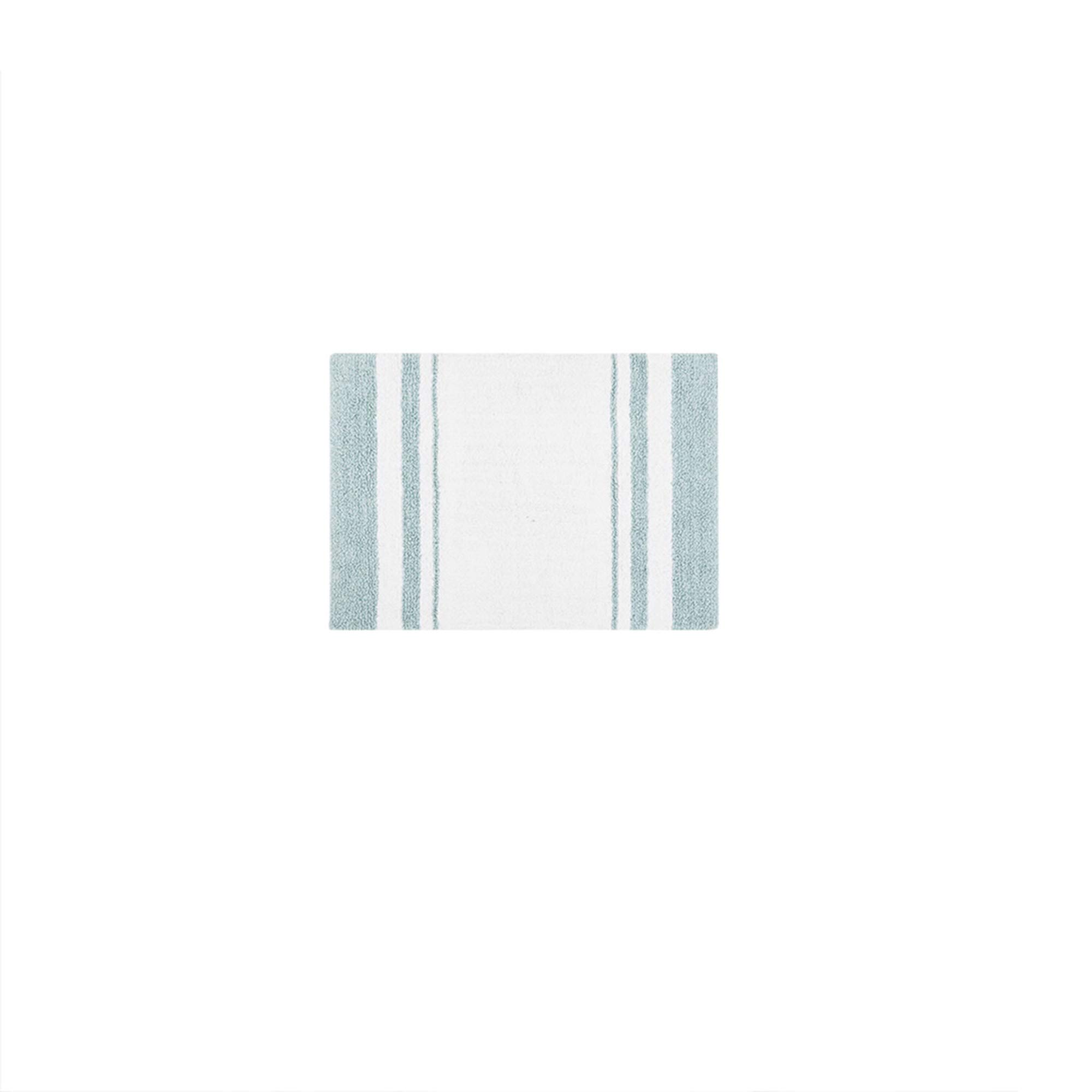 Madison Park Reversible 100% Cotton Spa Bath Rug - Ultra Soft, Water Absorbent & Fast Drying Non-Slip Bath Mat for Shower, Tub & Bathroom - 20x30 Inches, Aqua Striped - Perfect for Spa-Like Relaxation & Luxury Bathroom Decor