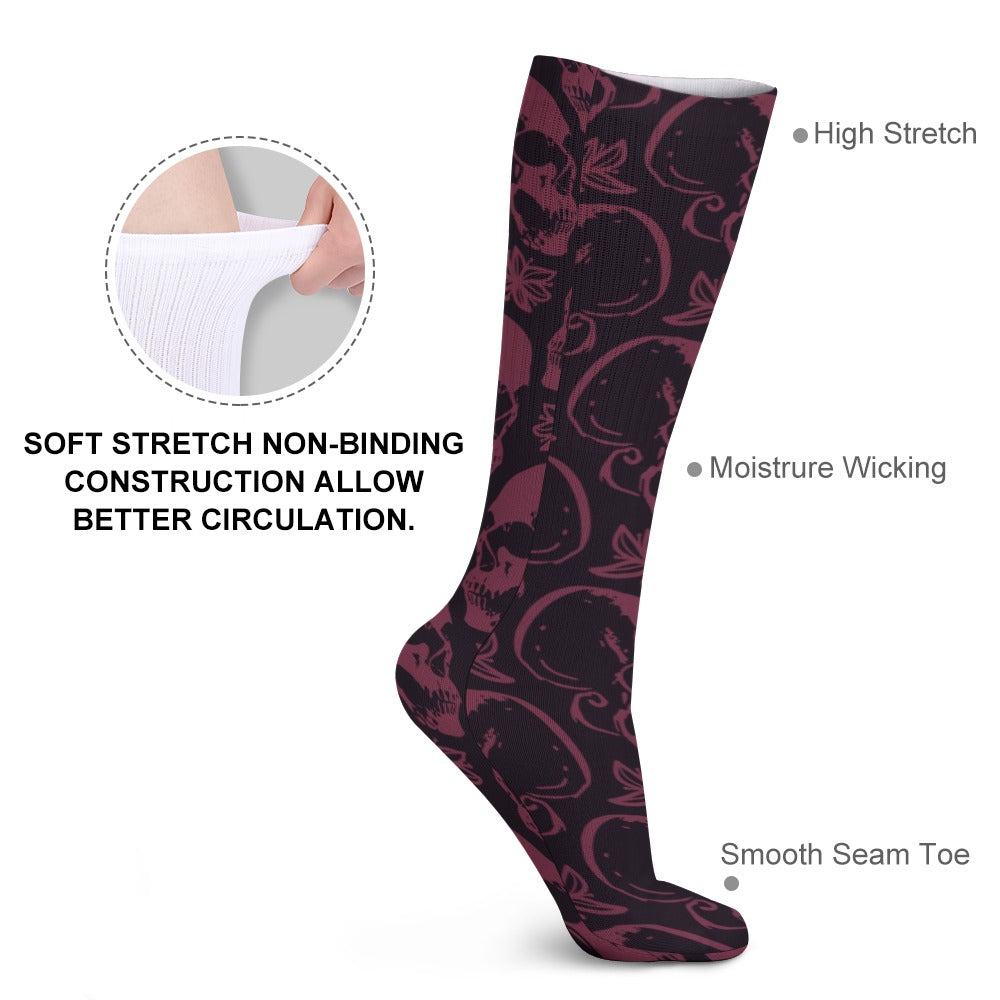 Purple Skull Print Breathable Stockings (5 Pack) - Comfortable & Stylish for Halloween, Cosplay, and Everyday Wear