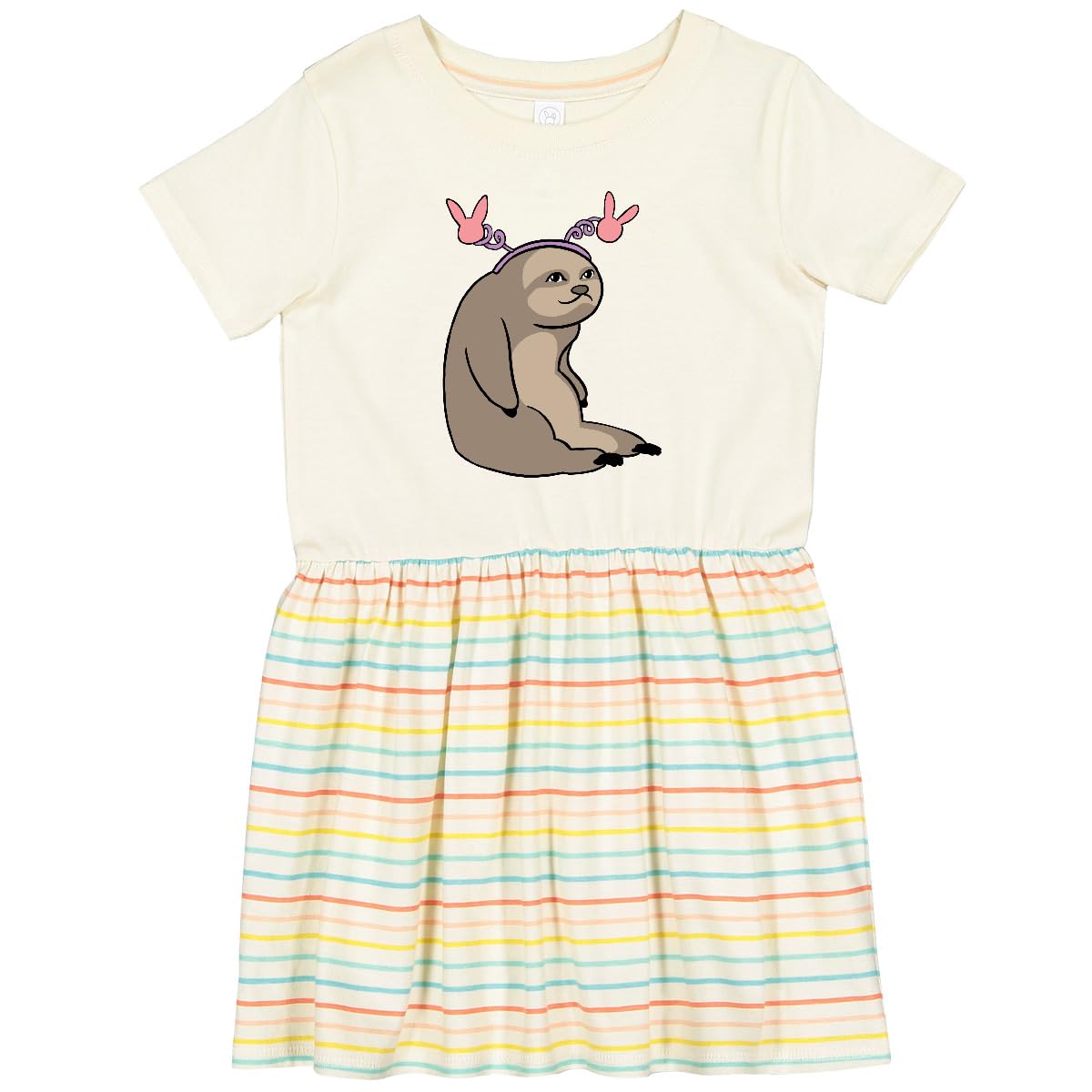 Inktastic Easter Sloth with Pink Bunny Ears Toddler Dress - Cute Easter Outfit for Baby Girls | Perfect for Easter Photos, Egg Hunts & Spring Celebrations