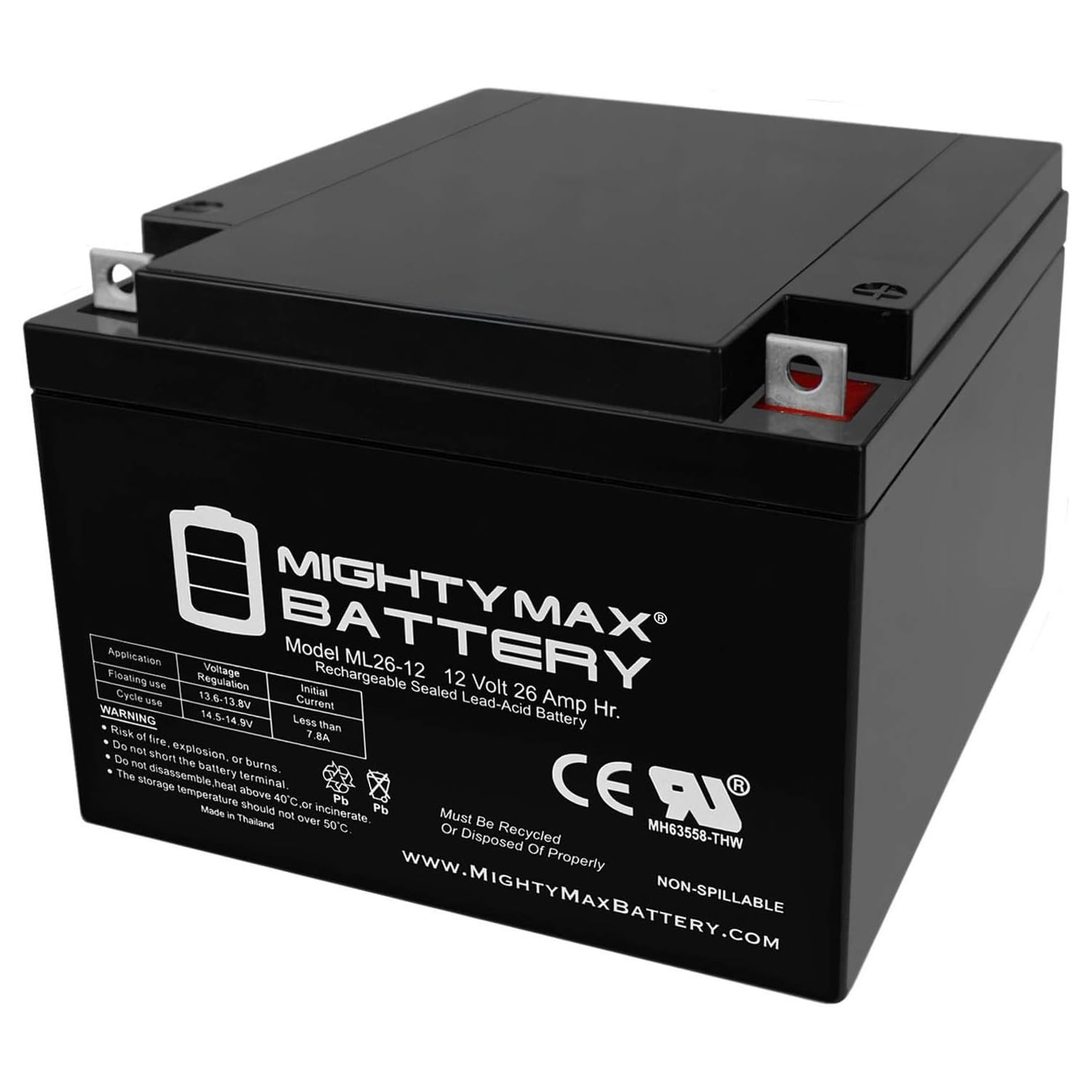 Mighty Max ML26-12 12V 26AH Rechargeable AGM Battery - Replacement for Interstate BSL1146, Power Wheels, Solar Systems & Emergency Backup Power