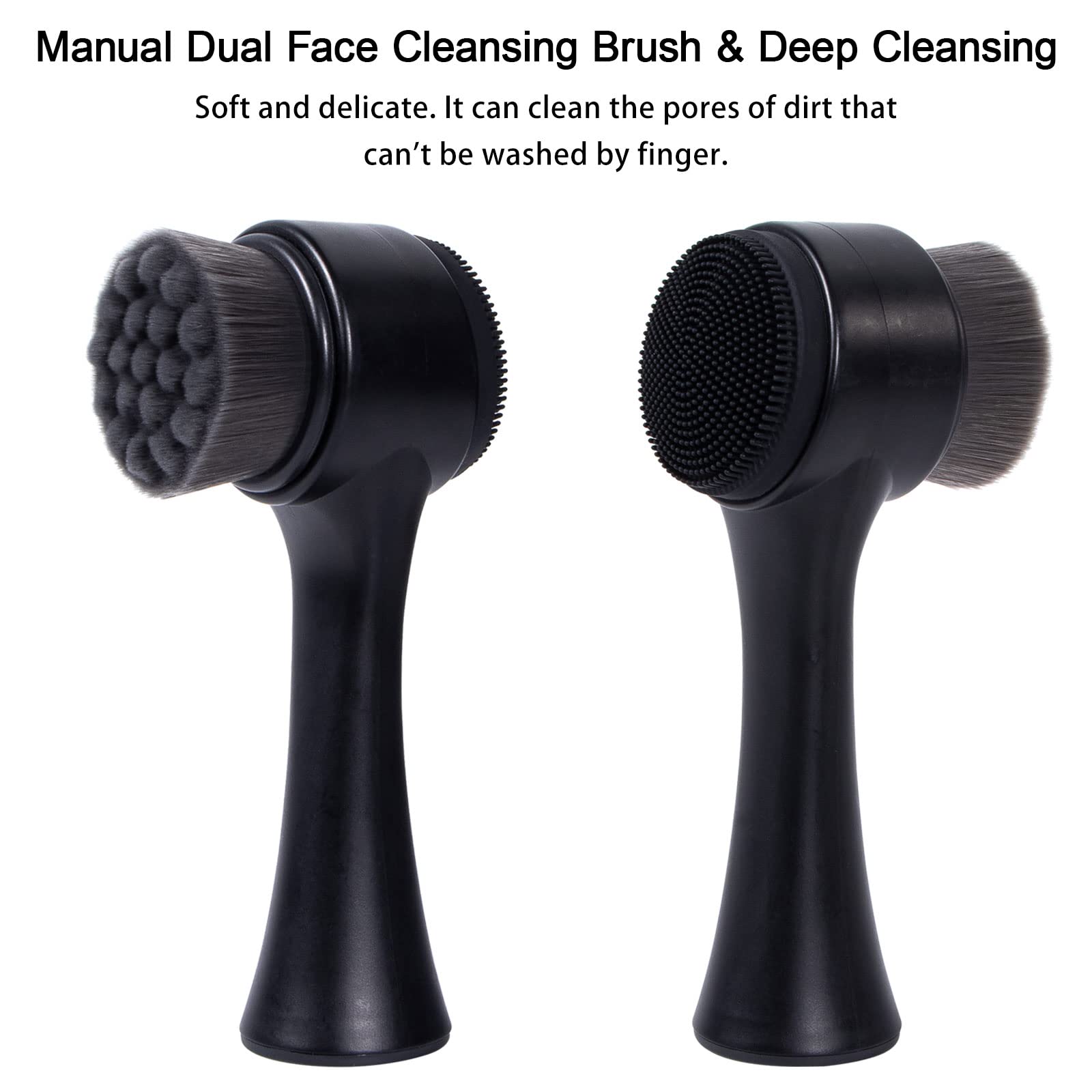 Ooloveminso 2-in-1 Facial Cleansing Brush - Ultra Soft Bristles & Silicone Scrubber for Deep Pore Cleansing & Exfoliation | Perfect for Daily Skincare Routine & Travel-Friendly Beauty Tool (Black)