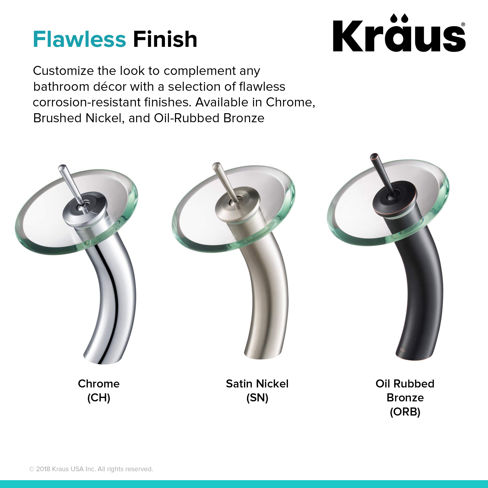KRAUS Oil Rubbed Bronze Tall Waterfall Bathroom Faucet for Vessel Sink - Frosted Glass Disk & Pop-Up Drain, Model KGW-1700-PU-10ORB-FR | Modern Bathroom Upgrade for Spa-Like Luxury & Elegant Home Decor