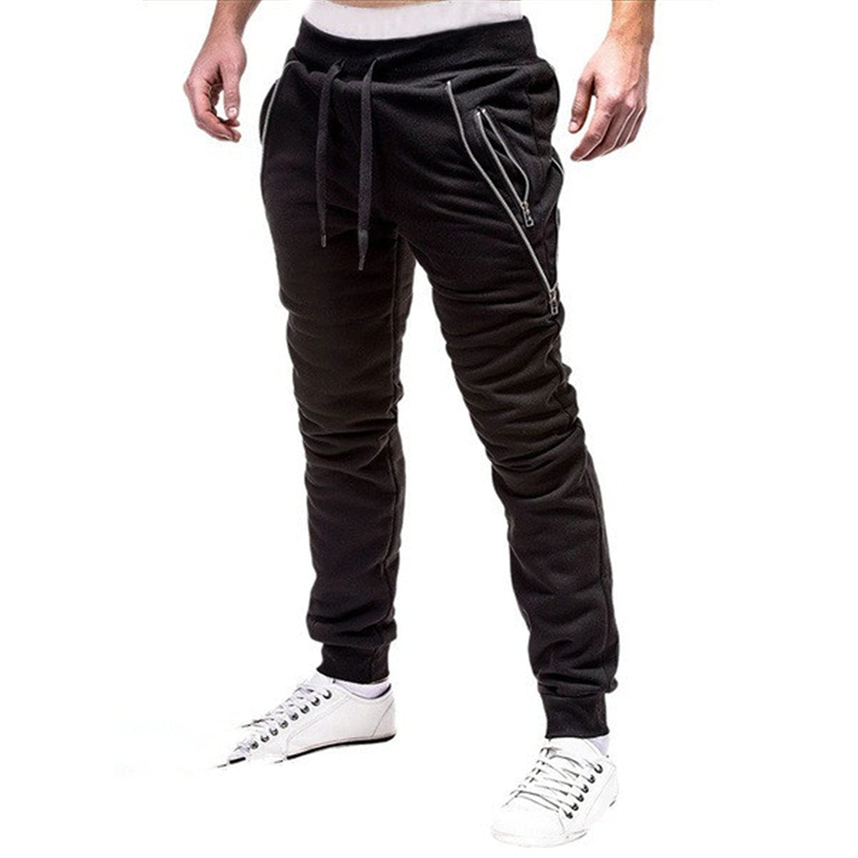 Men's Slim Fit Zipper Pocket Jogger Sweatpants - Gym Running Workout Tapered Track Pants for Casual Wear (XX-Large, Black) - Perfect for Training, Lounge & Outdoor Activities