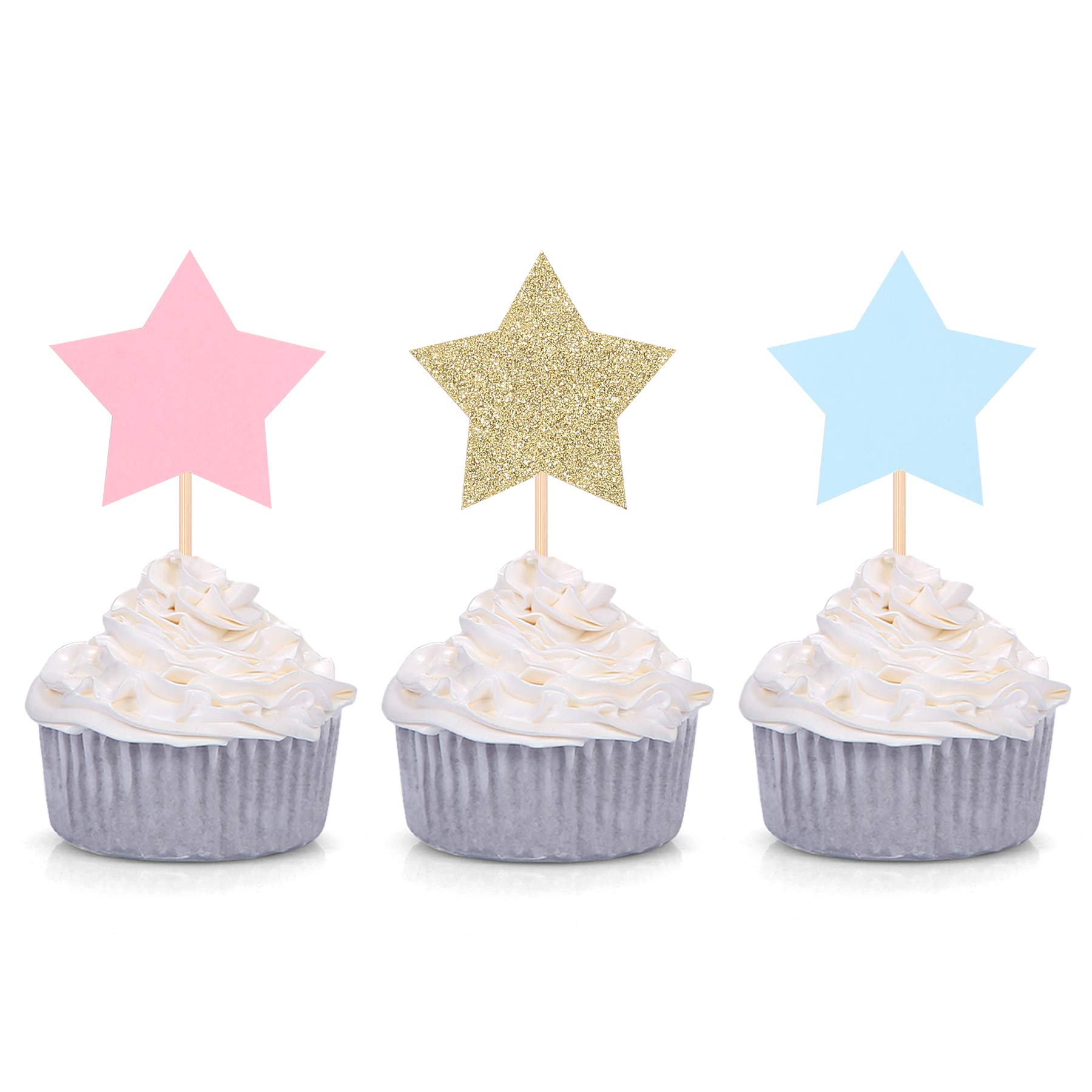 24-Pack Twinkle Twinkle Little Star Cupcake Toppers - Colorful Birthday Party Decorations for Kids, Baby Showers & Celebrations - Perfect for Cake Decor, Dessert Table Displays & Themed Parties