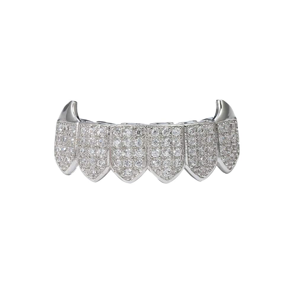 14K Gold Plated Grillz for Men & Women - Iced Out CZ Vampire Teeth Grill Set with Top & Bottom Grills & Extra Molding Bars | Hip Hop Jewelry, Rap Accessories, Party Wear