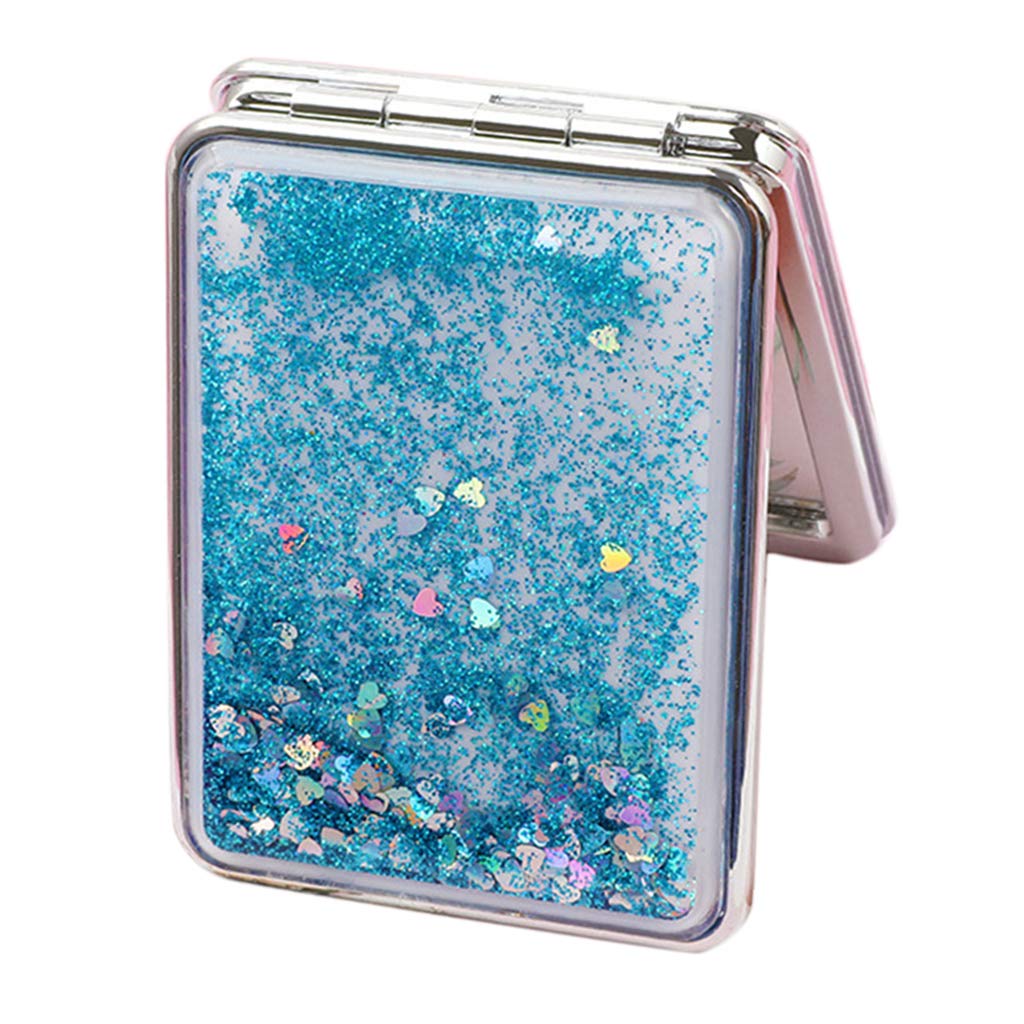 Easnea Compact Travel Makeup Mirror for Women - Portable Folding Square Purse Mirror with Magnifying, Blue | Perfect for On-the-Go Touchups, Home Vanity & Travel Cosmetics
