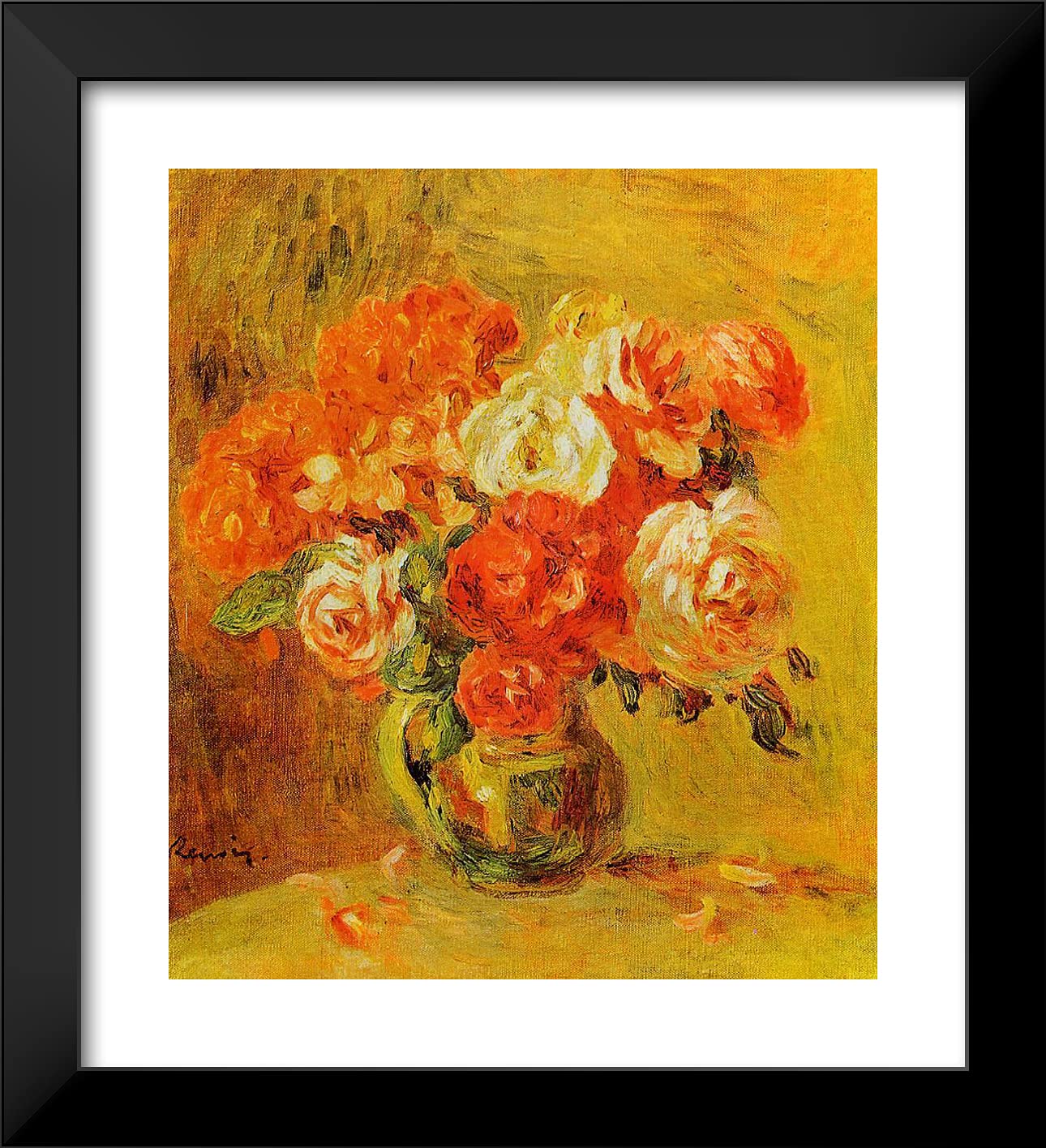 Pierre-Auguste Renoir 'Flowers in a Vase VII' 20x22 Inch Black Modern Framed Art Print - Perfect for Living Room, Bedroom & Office Wall Decor