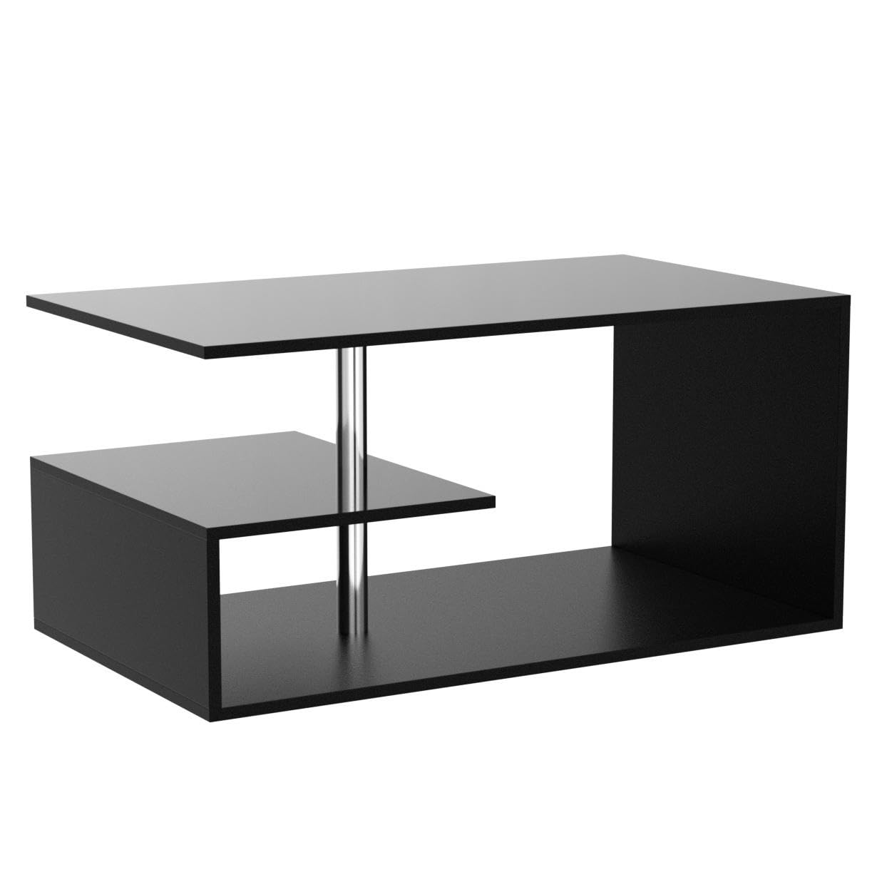 Modern Black LED Coffee Table with 3-Tier S-Shaped Open Storage Shelf - High Gloss Center Sofa Table with Adjustable Lighting - Perfect for Living Room, Home Office & Small Spaces (18