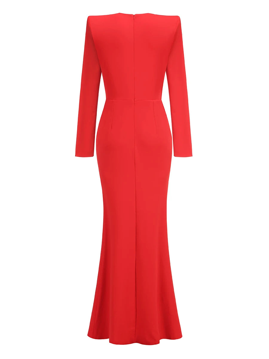 Black Red White Women's Long Sleeve V-Neck Sparkling Crystal Bodycon Dress - Elegant Evening Party, Cocktail, Prom, Wedding & Special Occasion Outfit