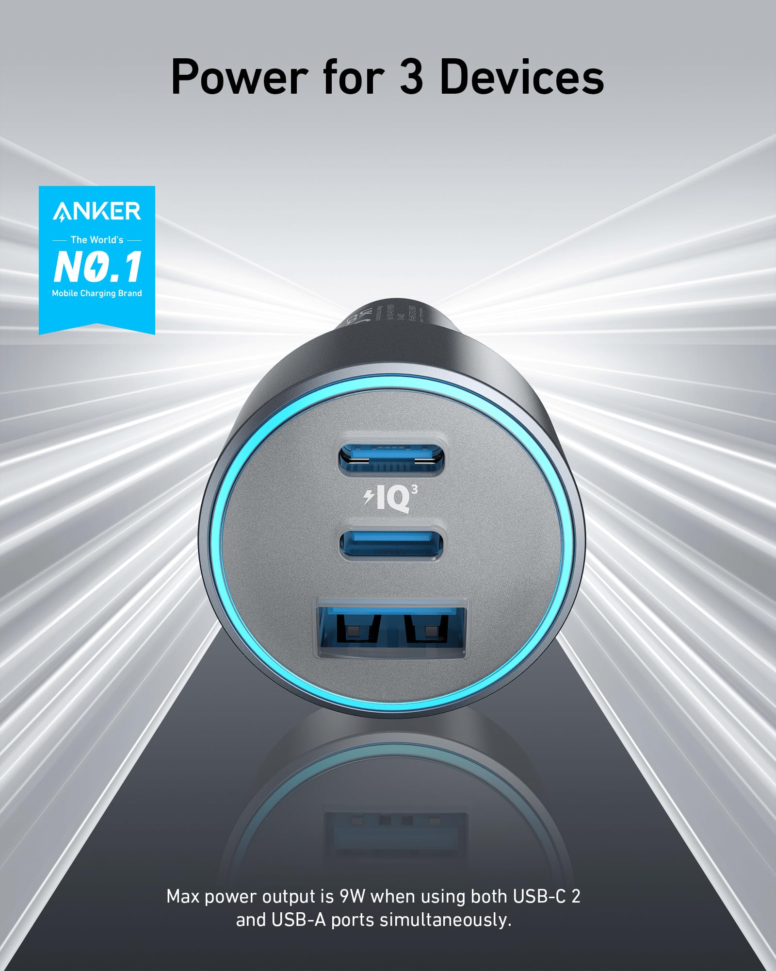 Anker 67W 3-Port USB-C Car Charger with PIQ 3.0 Fast Charging - Compact 535 Car Adapter for iPhone 15 Series, Galaxy S23, MacBook Pro, iPad Air & More (Includes USB-C Cable) | Perfect for Road Trips, Commuting & Multi-Device Charging On-The-Go