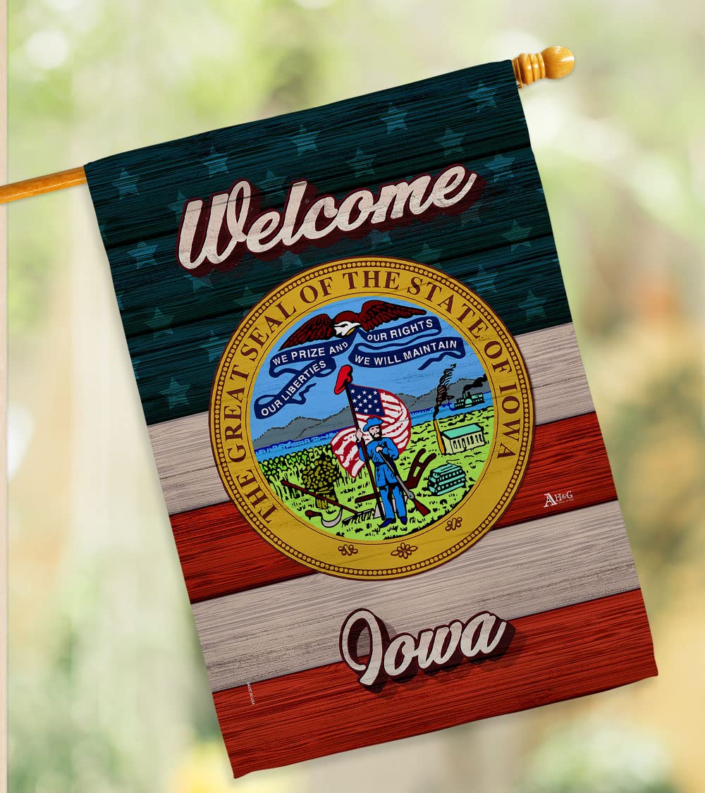 Americana Home & Garden Welcome Iowa House Flag - Double-Sided USA Made Decorative Banner for Front Yard, Garden & Patio - Perfect for State Pride & Outdoor Decor