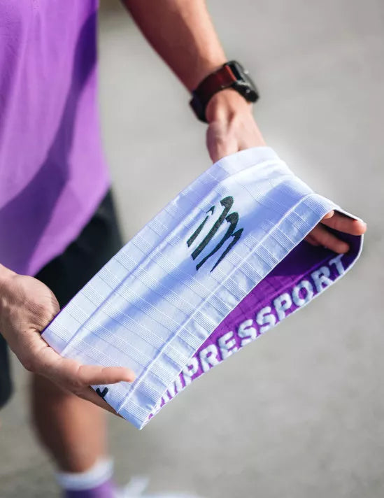 Compressport Unisex Running Belt - Adjustable Waist Pack for Jogging, Hiking & Travel - White/Royal Lilac - Hands-Free Phone Holder & Storage Pouch for Fitness Enthusiasts