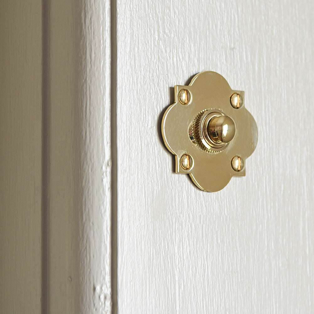 Polished Brass Quatrefoil Bell Push - Vintage Style Doorbell Button for Victorian Homes & Historic Buildings - Perfect for Front Door Entryway & Classic Interior Design