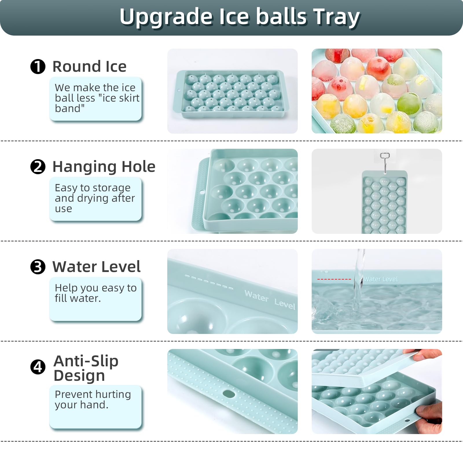ARTLEO 4-Pack Round Ice Cube Trays with Lids - Easy Release Ice Ball Maker Mold (1.2 Inch, 132 Spheres) - BPA Free Silicone Ice Cube Tray for Cocktails, Whiskey, and Beverages - Includes Ice Bucket with Tong for Home Bars and Parties
