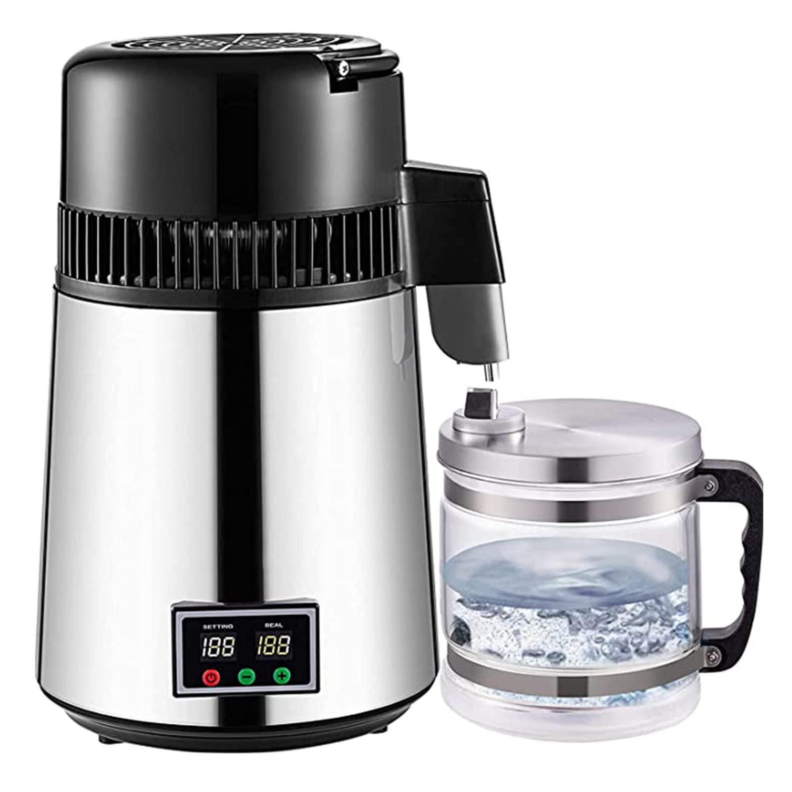 XYEJL 4L Household Water Distiller with Dual Temperature Display - 750W Glass Water Purifier for Clean Distilled Water - Perfect for Home & Office Use (Silver) | Make Pure Drinking Water for Coffee, Baby Formula & Healthy Living