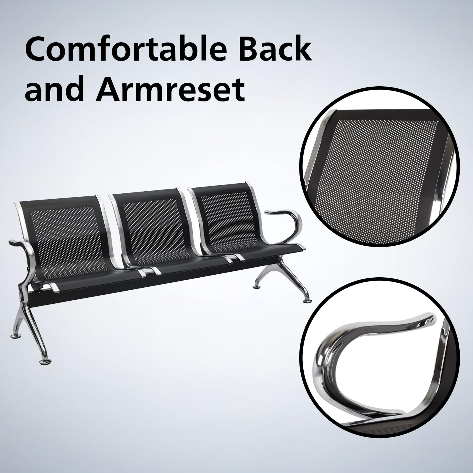 Kinbor Office Guest Chairs - 5-Piece Set Black Waiting Room Reception Chairs for Office, Lobby, Airport, Bank, Clinic & Salon | Durable Commercial Seating Furniture for Waiting Areas & Reception Spaces