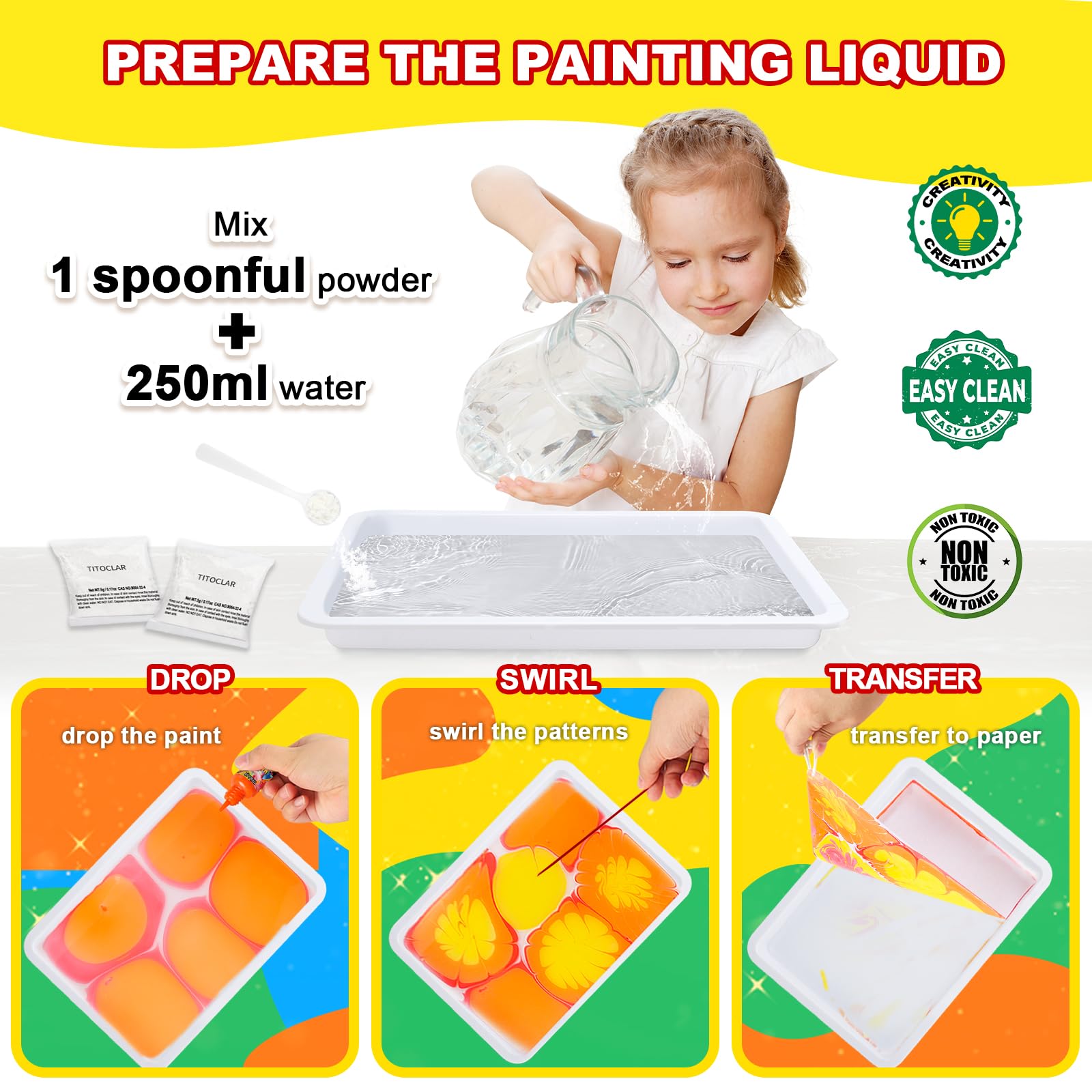 Water Marbling Paint Kit for Kids - Creative Craft Set for Girls & Boys Ages 5-12 (10 Colors) | DIY Art Projects, Birthday Gifts & Sensory Play Activities