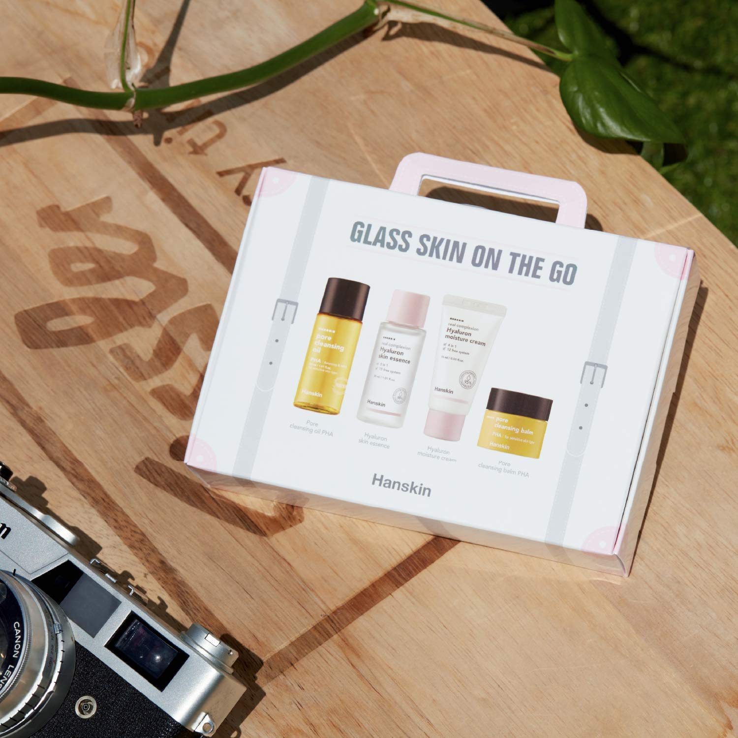 Hanskin Glass Skin On The Go Kit - 4 Piece Hydrating Skincare Set with Cleanser, Essence Toner & Moisturizer | Korean Beauty for Glowing Skin | Travel-Friendly Moisturizing Routine for Dry & Dull Skin