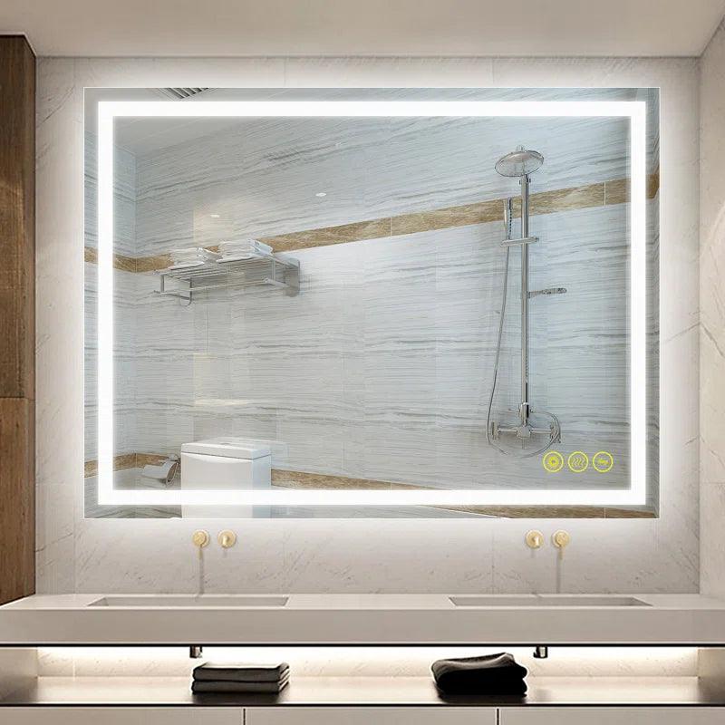 Anti-Fog LED Bathroom Mirror with Backlit Illumination - Touch Switch & Dimmable Light for Makeup Vanity, Shaving, and Home Decor