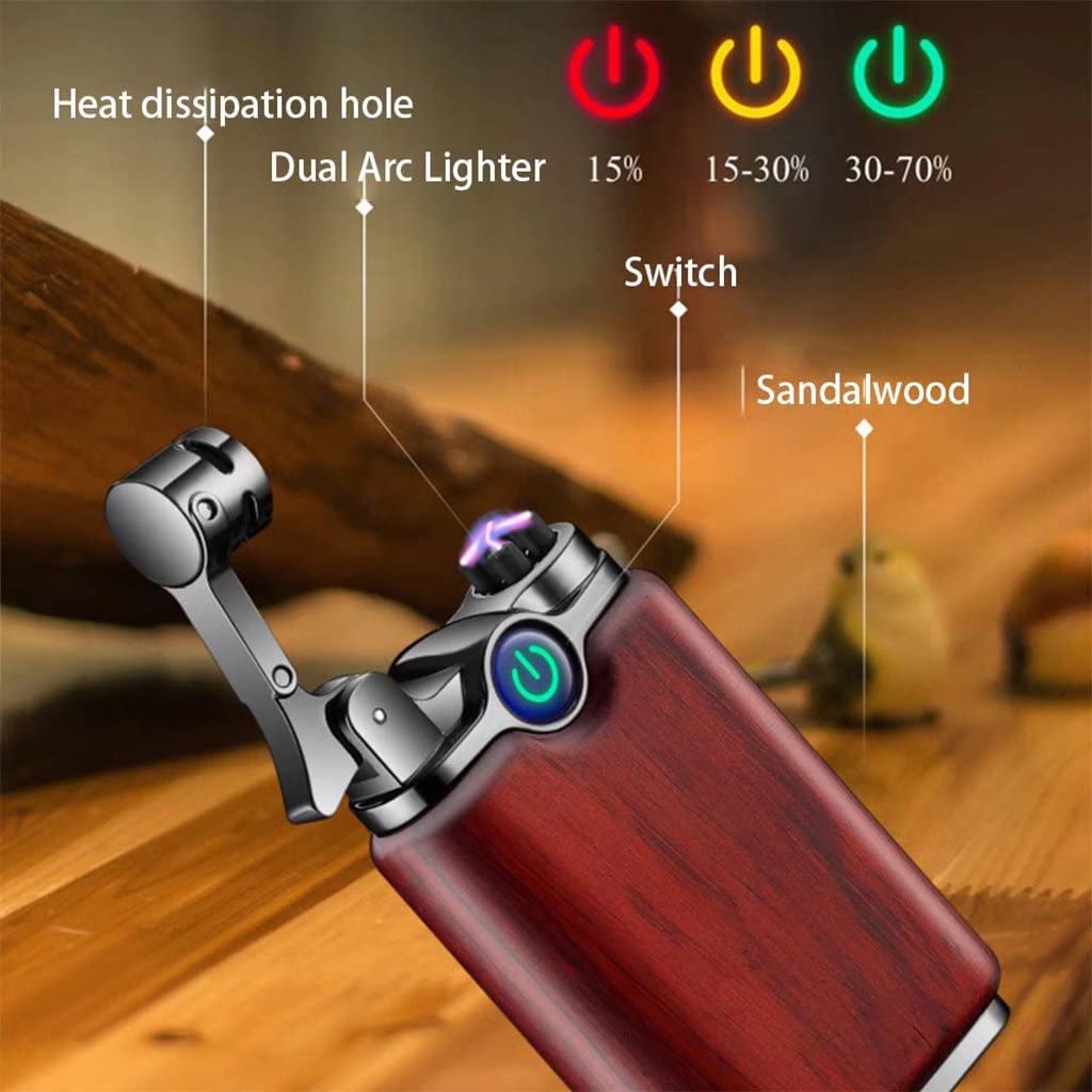 Rechargeable Plasma Lighter Windproof for Cigarettes & Cigars - Red Sandalwood Black