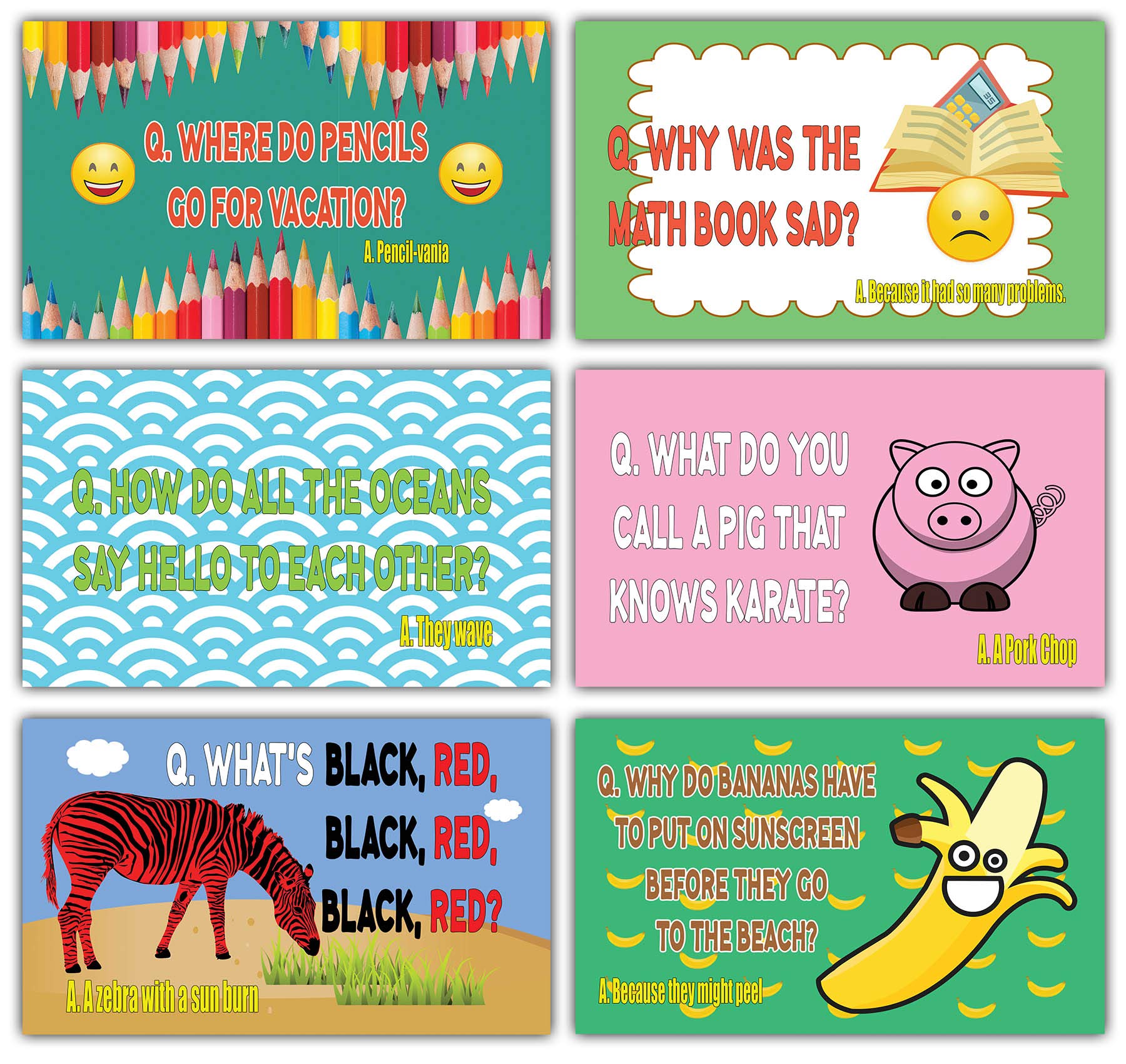 Creanoso Funny Lunch Box Jokes Flashcards for Kids - 60 Hilarious Joke Cards (30x2 Sets) - Perfect for School Rewards, Gifts & Lunchbox Notes - Encourage Reading & Laughter in Classroom & Home