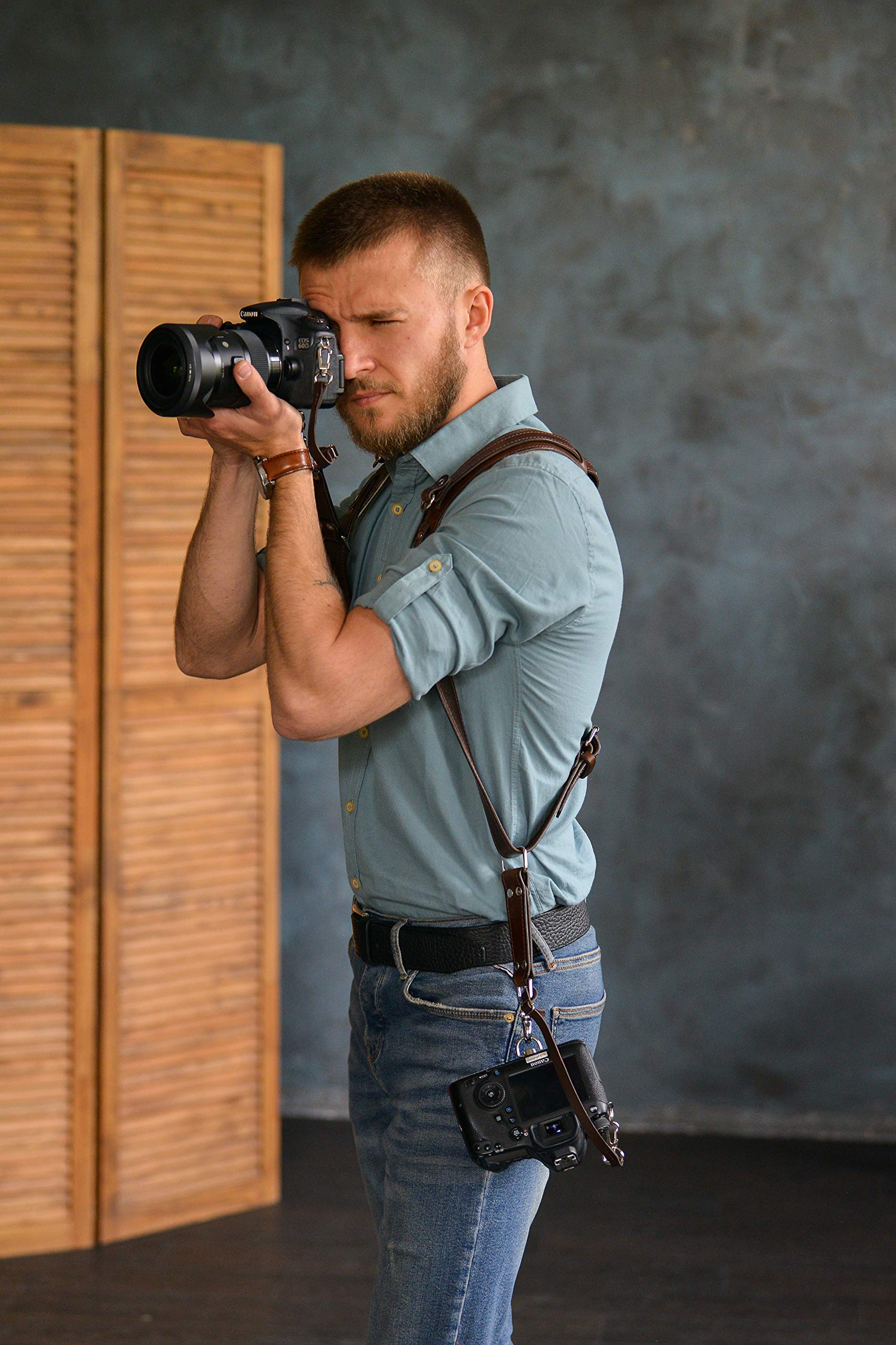 Premium Leather Dual Camera Harness for DSLR/SLR - Soft Padded Shoulder Strap with Adjustable Straps | Perfect for Wedding Photography, Travel & Outdoor Shooting