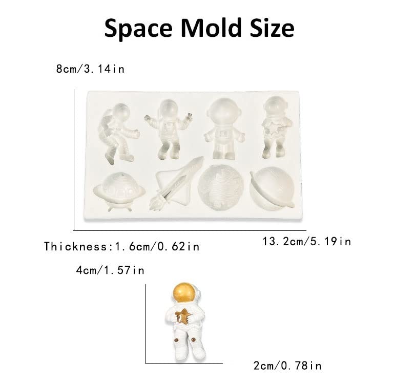 Space Theme Silicone Mold Set - Astronauts, Rockets & Planets for Chocolate, Candy, Cupcake, Fondant Cake Decorations | DIY Baking & Crafting Tools | Perfect for Birthday Parties, Baby Showers & Space-Themed Events (White, SAP-11)