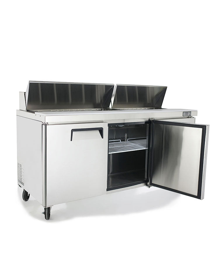 Atosa MSF8304 3-Door Commercial Sandwich Prep Refrigerator - Stainless Steel Work Table with Storage for Deli, Restaurant & Catering Use