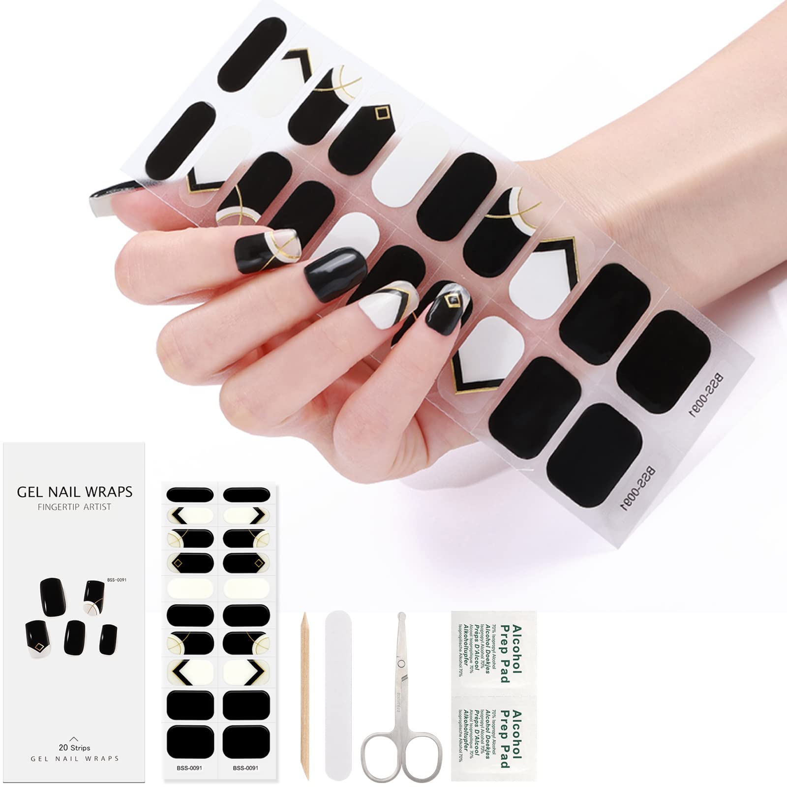 Semi Cured Gel Nail Strips 20pcs - Self-Adhesive Nail Art for Women - Home Salon Use