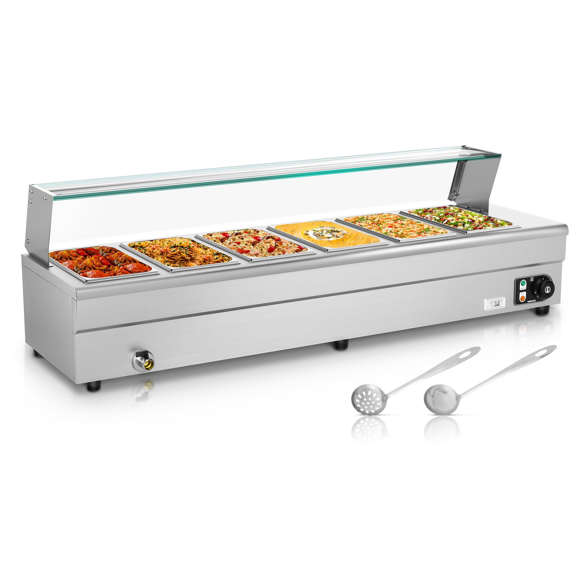 6-Pan Commercial Food Warmer - 110V 1500W Stainless Steel Bain Marie Steam Table with Large Capacity Pans | Perfect for Catering, Restaurants, Parties & Buffets | Electric Food Warmer for Professional Kitchens & Events (110V 6-Pan)