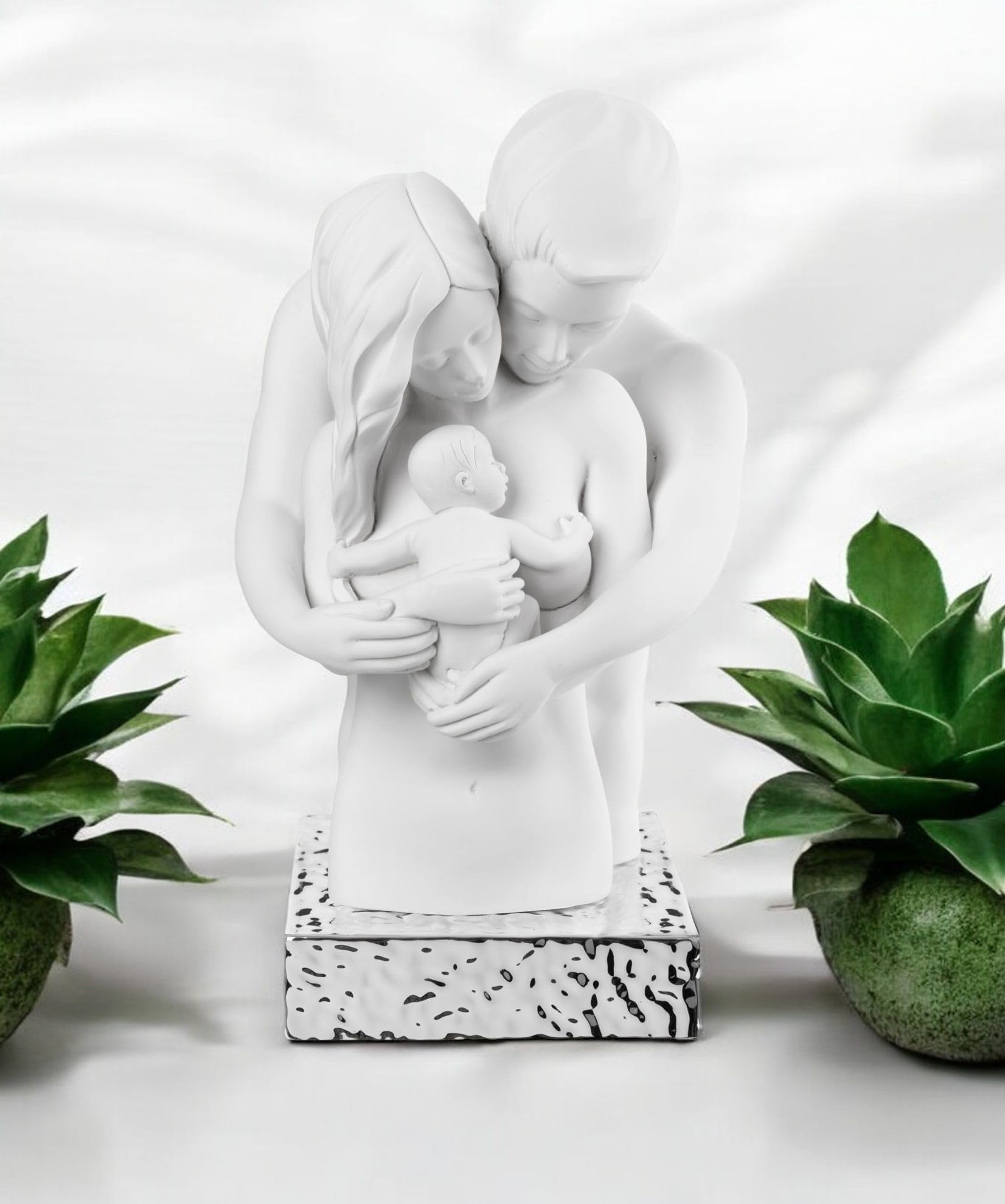 MAZZOLA LUCE Holy Family Nativity Table Sculpture - Modern White Chalk Design with Silver Base | Religious Home Decor, Christmas Centerpiece, Gift for Catholic Families