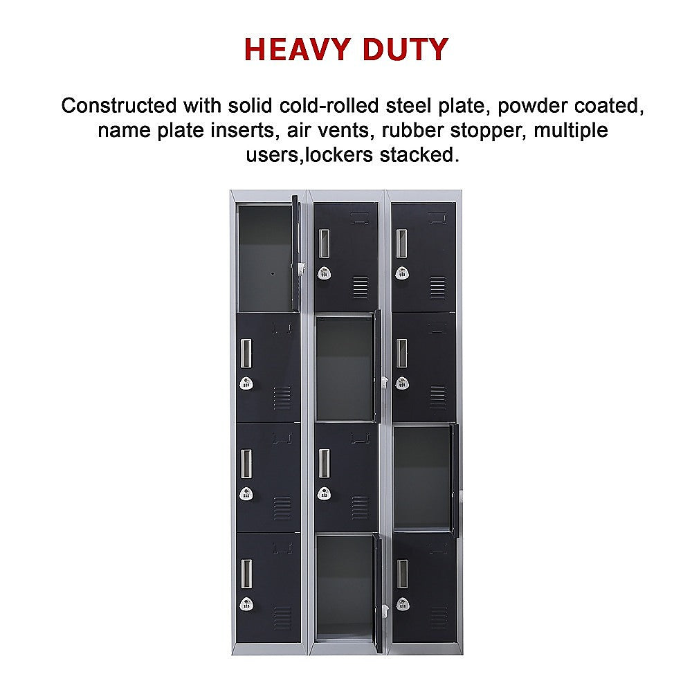 12-Door Locker with 3-Digit Combination Lock for Secure Storage - Perfect for Office, Gym, Shed, School & Home Organization