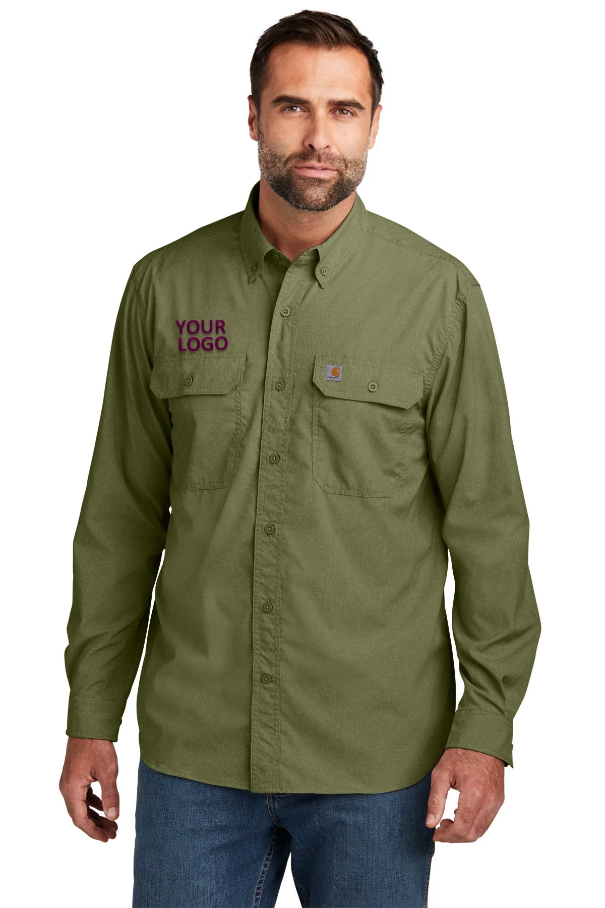 Carhartt Force Long Sleeve T-Shirt for Men - Moisture Wicking Work Shirt in Burnt Olive | Durable & Comfortable for Construction, Outdoor Work & Casual Wear