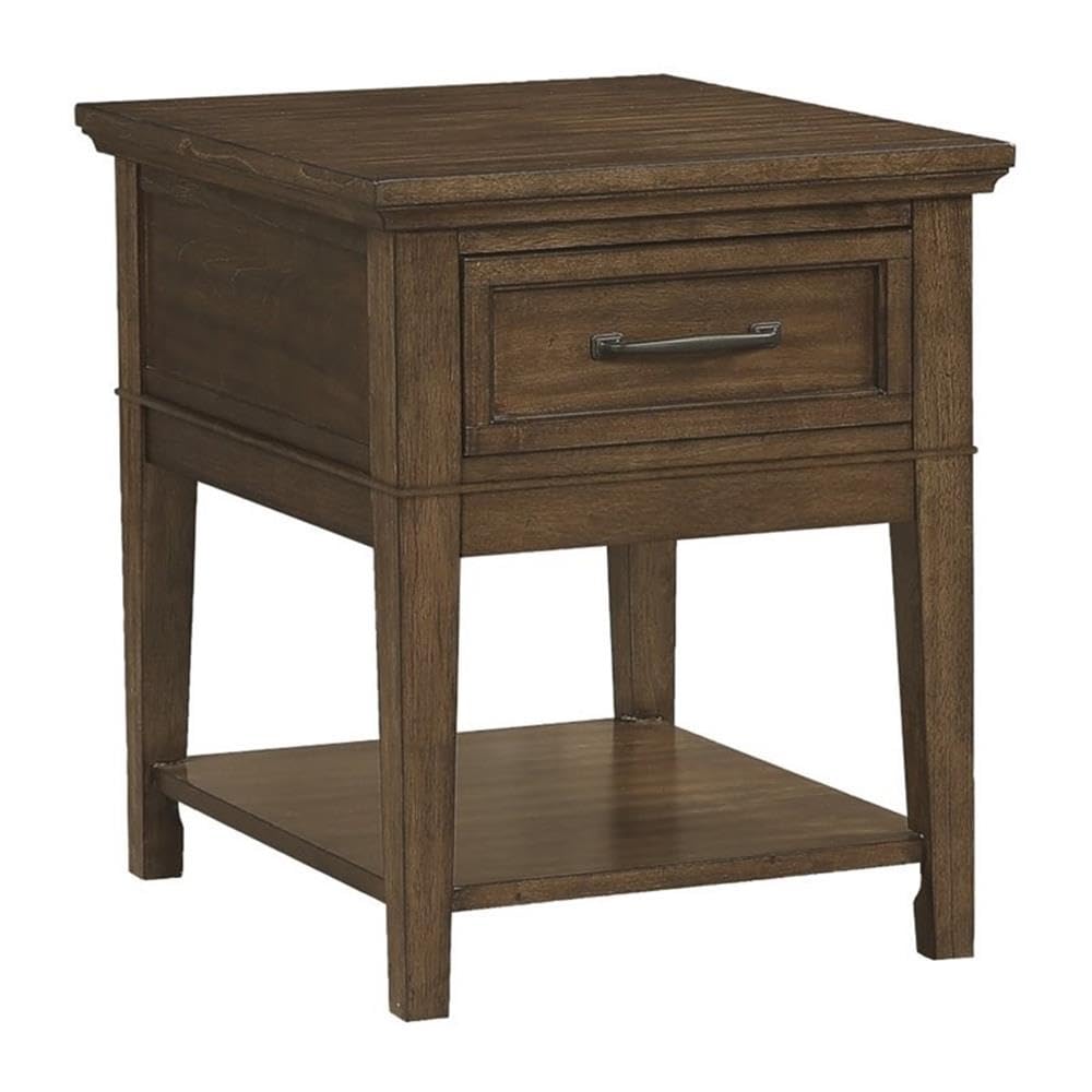 Lexicon Whitley Wood 1 Drawer End Table - Brown Nightstand for Bedroom, Living Room & Office - Compact Side Table with Storage Drawer