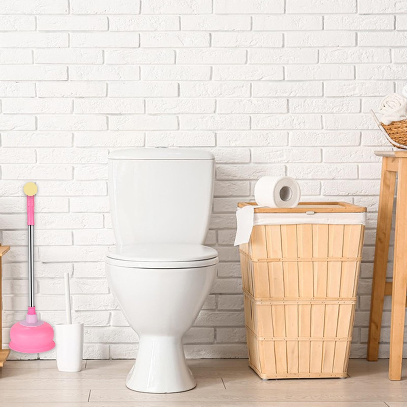 Heavy Duty Long Handle Toilet Plunger - Powerful Bathroom Drain Unblocker for Kitchen & Bathroom Clogs - Pink - Ideal for Home Cleaning and Emergency Plumbing Needs