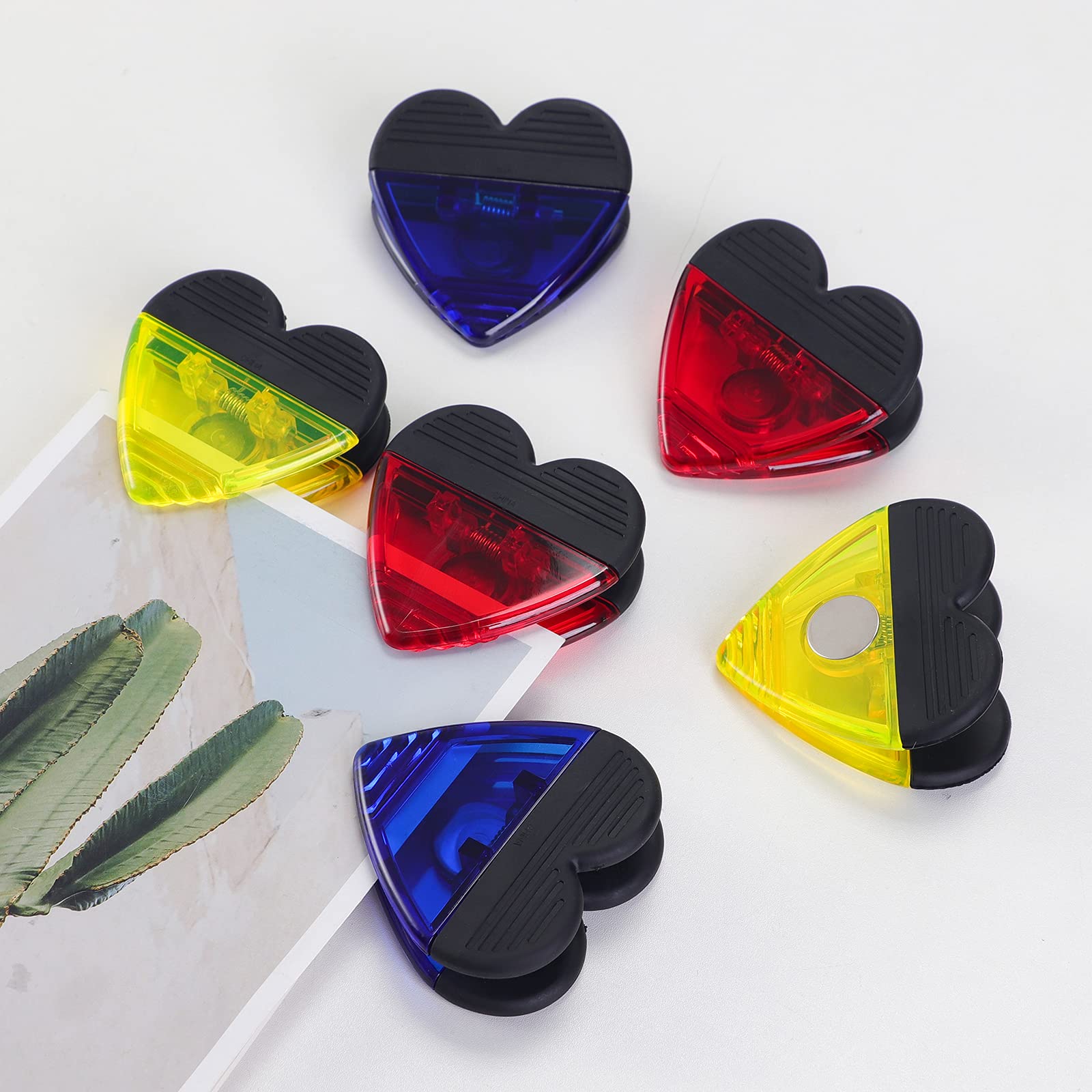 Heart Shaped Plastic Refrigerator Magnet Clips Set - 6 Pack Multipurpose Magnetic Clips for Fridge, Office, Kitchen, Snack Bags & Paper Organization - Perfect for Home, School and Workplace Use