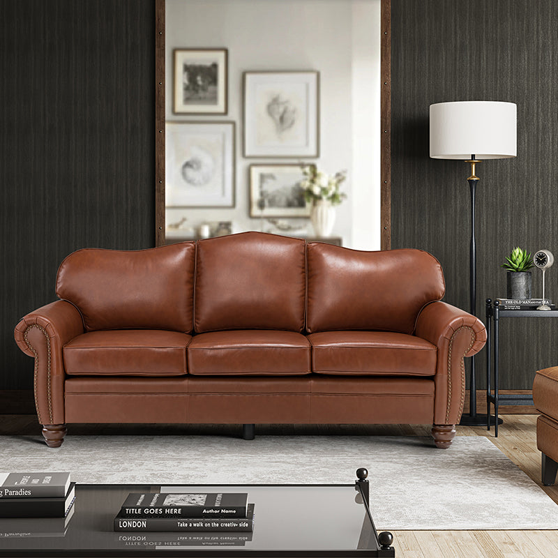 Flavio 81 Genuine Leather Sofa - Premium Full Grain Leather Couch for Living Room, Lounge & Office - Comfortable Modern Sectional Sofa with Sturdy Wood Frame