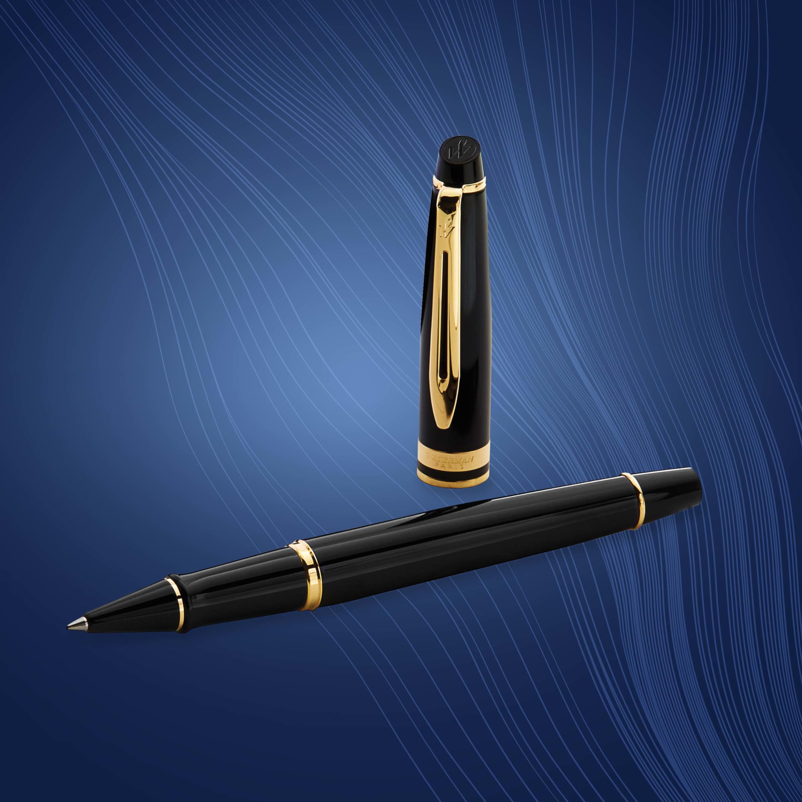 Waterman Expert Rollerball Pen - Gloss Black with 23k Gold Trim, Fine Point Black Ink, Luxury Gift Box | Premium Writing Instrument for Professionals, Ideal Coworker Gift for Office, Business Meetings & Special Occasions