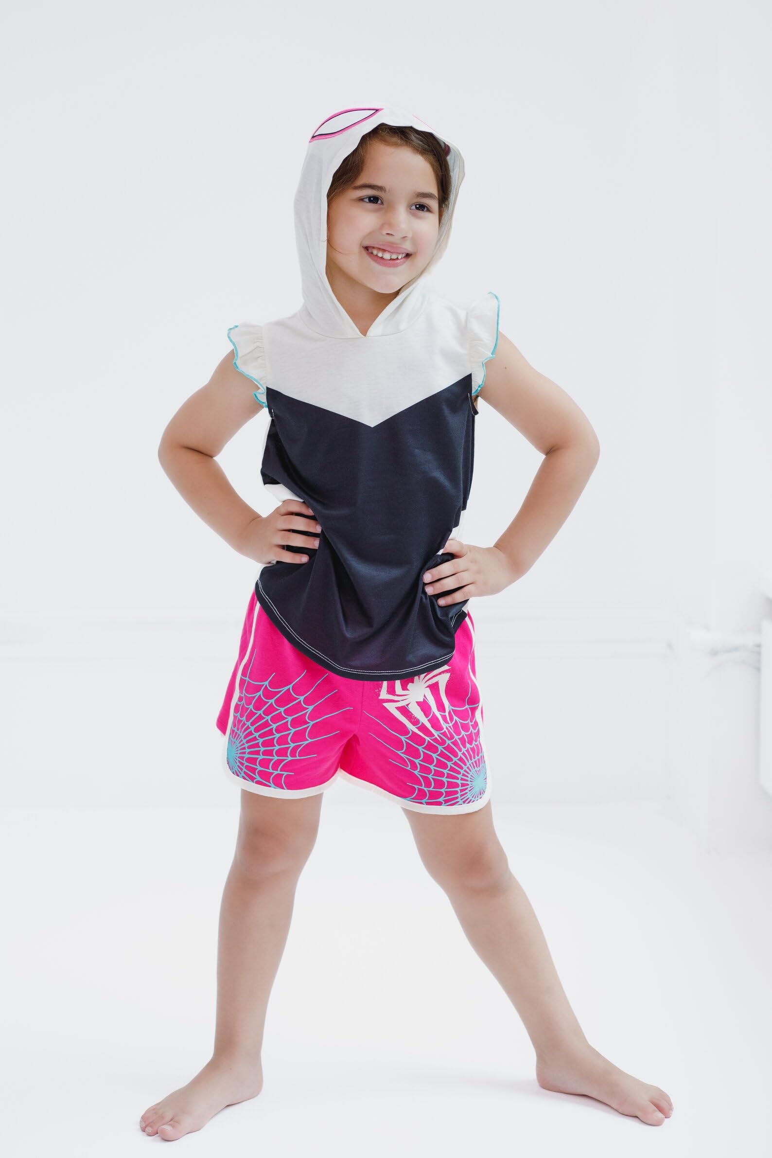 Marvel Spider-Man Girls Cosplay Tank Top & French Terry Dolphin Shorts Outfit Set (2T-16) | Superhero Costume for Kids | Perfect for Halloween, Dress-Up & Birthday Parties