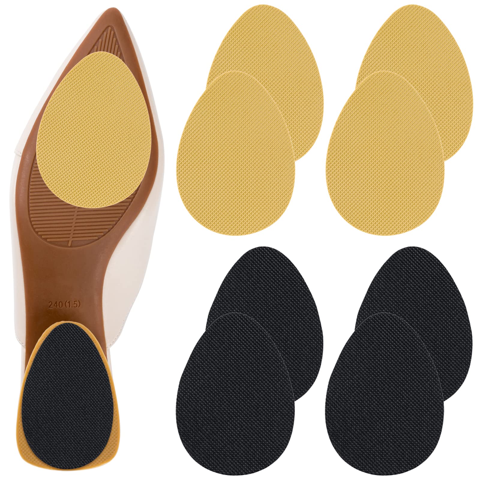 Non-Slip Shoe Pads - GADEBAO Self-Adhesive Anti-Slip Shoe Grips for High Heels & Dress Shoes, Odorless Silicone Sole Protectors (4 Black + 4 Beige) - Perfect for Work, Parties & Slippery Floors