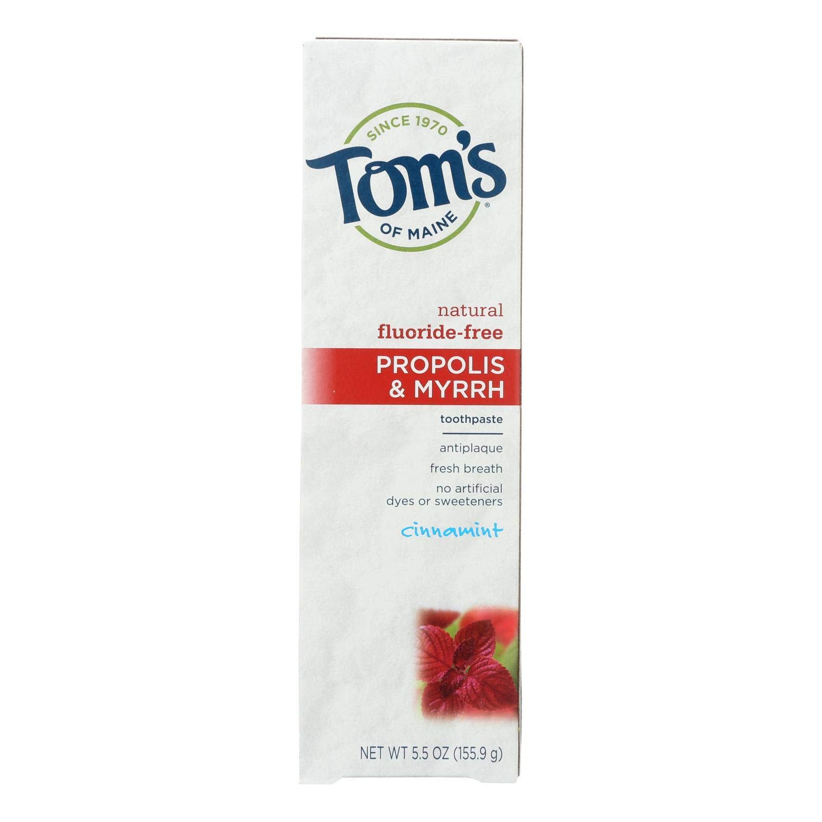 Tom's of Maine Natural Toothpaste with Propolis & Myrrh, Cinnamon Flavor, 5.5 oz - Freshens Breath & Supports Gum Health for Daily Oral Care