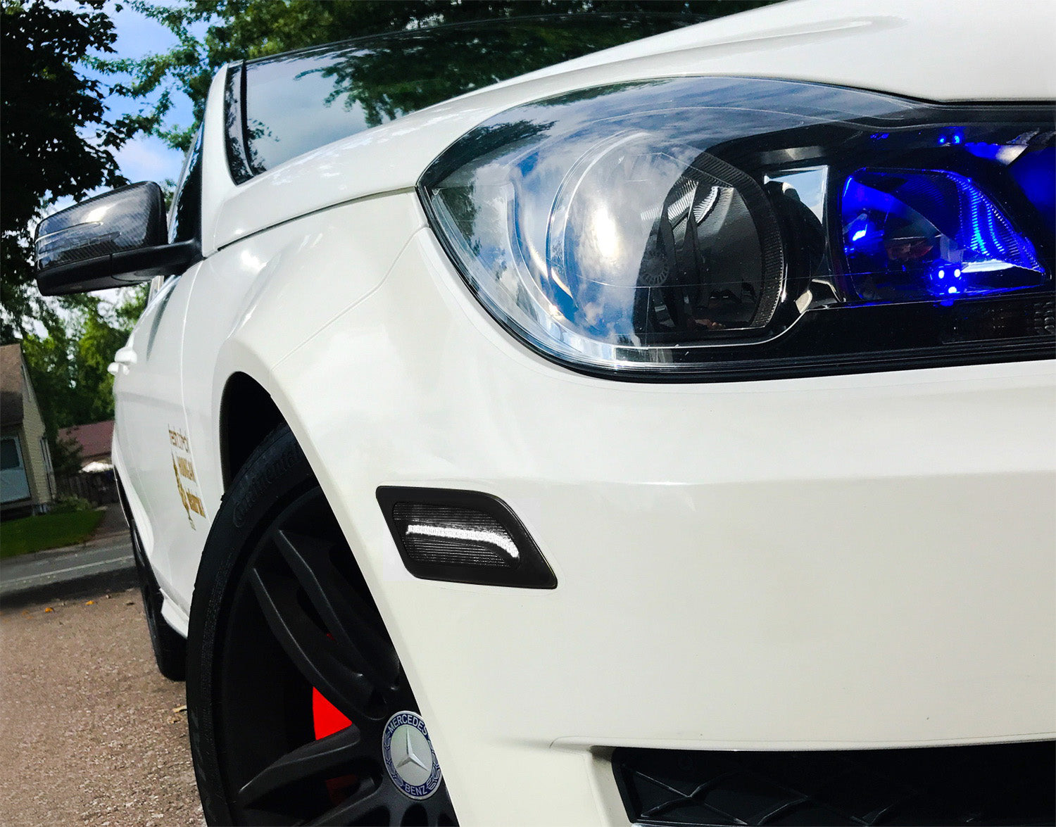 Euro Smoked Lens White LED Side Marker Lights for 2012-2014 Mercedes W204 C250 C300 - Enhance Visibility & Style for Night Driving & Custom Car Mods