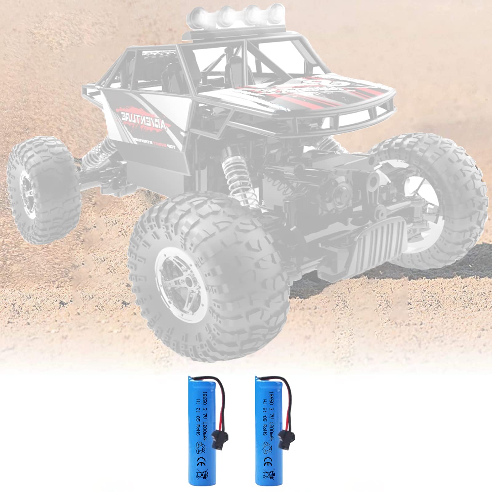 FPVERA 3.7V 1200mAh Rechargeable Li-ion Battery 2 Pack with USB Charger - Compatible with RC Cars, Trucks, Off-Road Vehicles - Perfect for Remote Control Hobbyists and DIY Projects