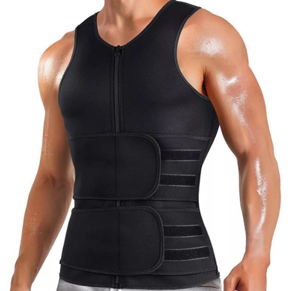 Men's Waist Trainer Vest - Double Belt Fat Burner Corset Top for Fitness & Sweat Workouts | Slimming Workout Shirt for Abdomen & Core Training