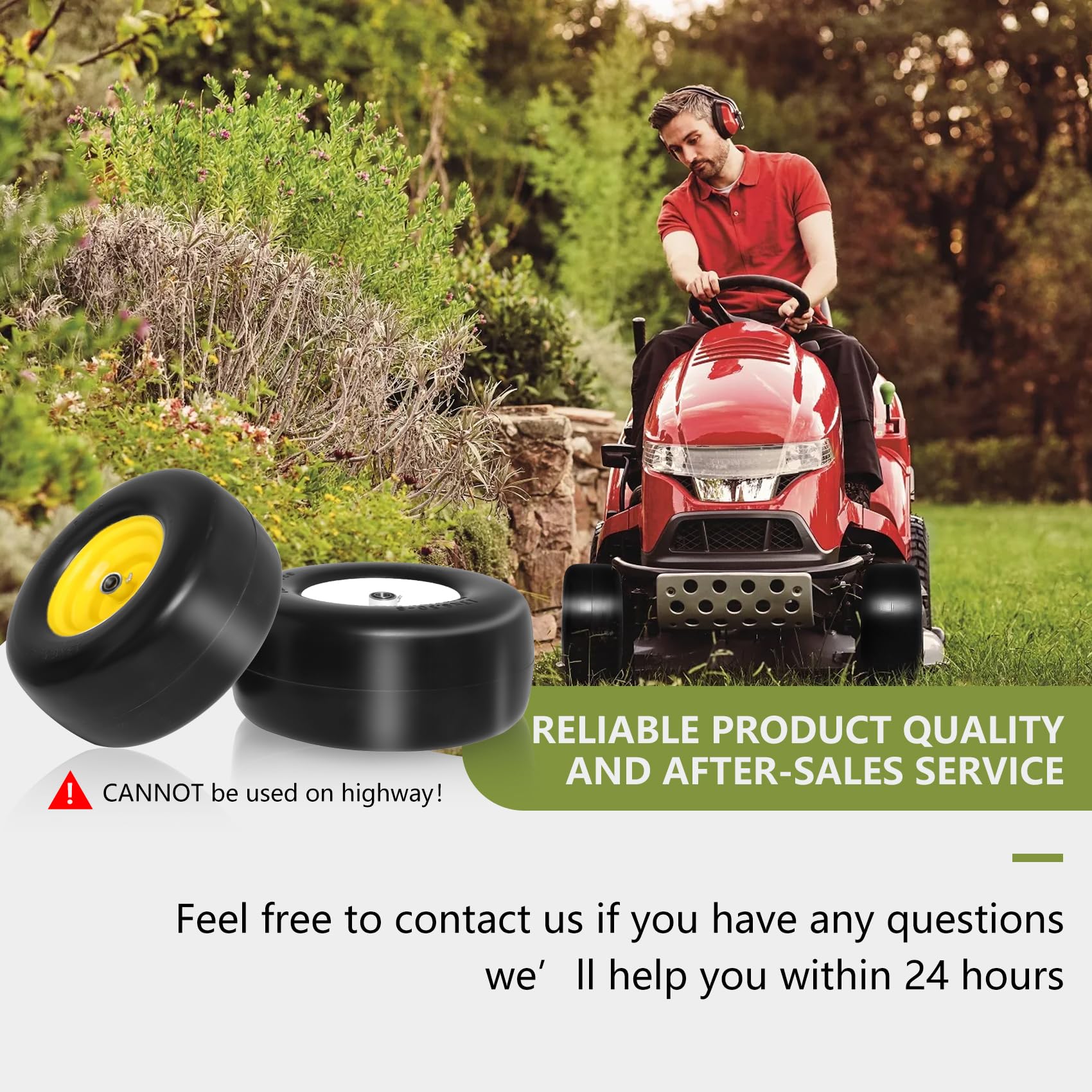 13x6.50-6 Flat Free Lawn Mower Tires - Front Tires for Zero Turn Mowers, Garden Tractors & Riding Mowers | 5.5