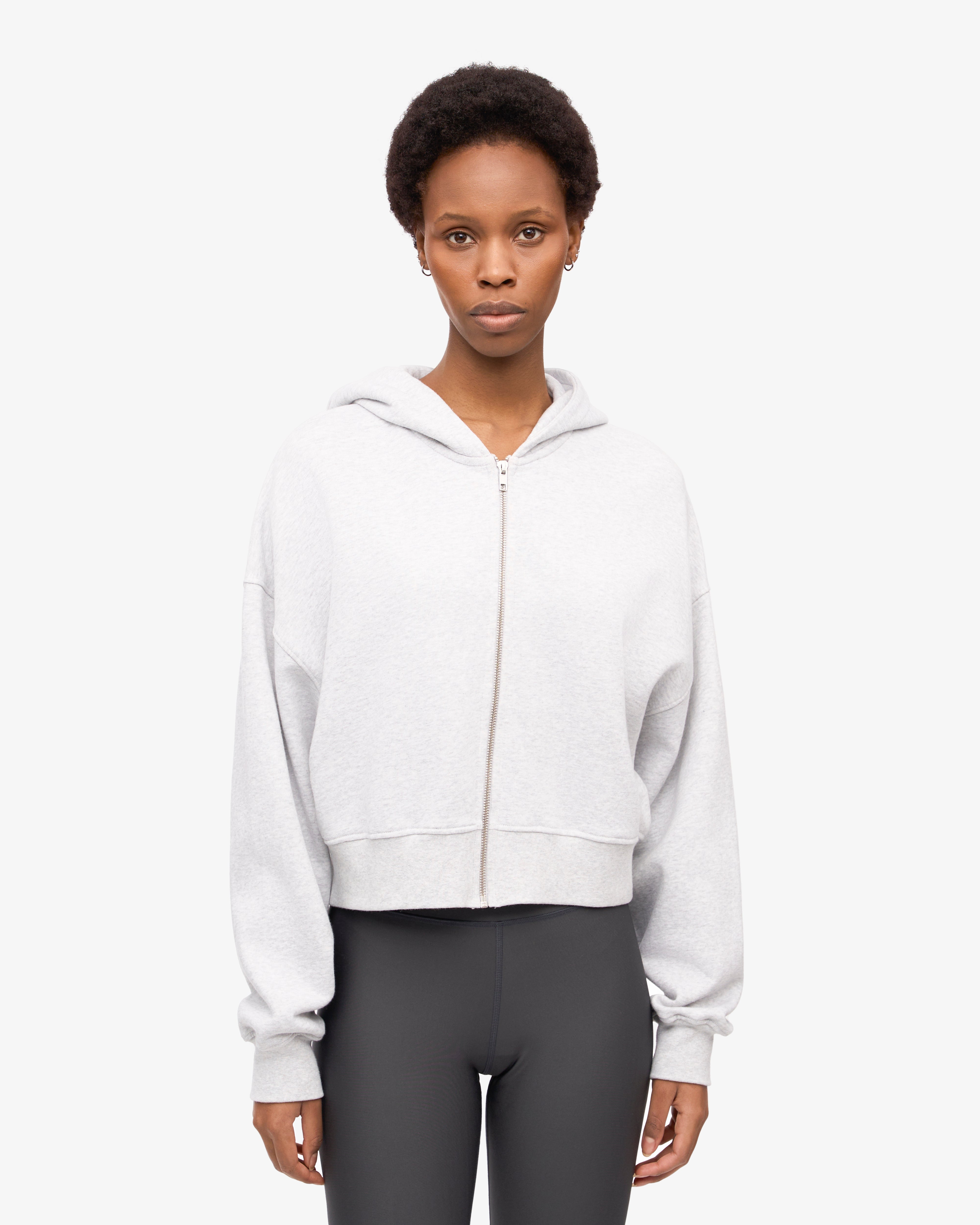 Organic Crop Zip Hoodie - Soft & Cozy Women's Pullover Sweatshirt | Snow Melange | Perfect for Casual Wear, Gym & Outdoor Activities