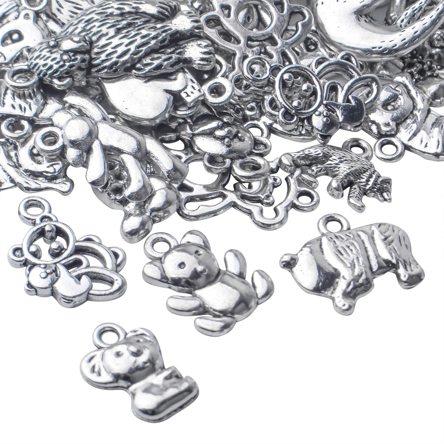 100g Antique Silver Bear Charms - Alloy Animal Pendants for DIY Jewelry Making, Necklace & Bracelet Accessories - Perfect for Crafting, Gift Giving & Handmade Jewelry Projects