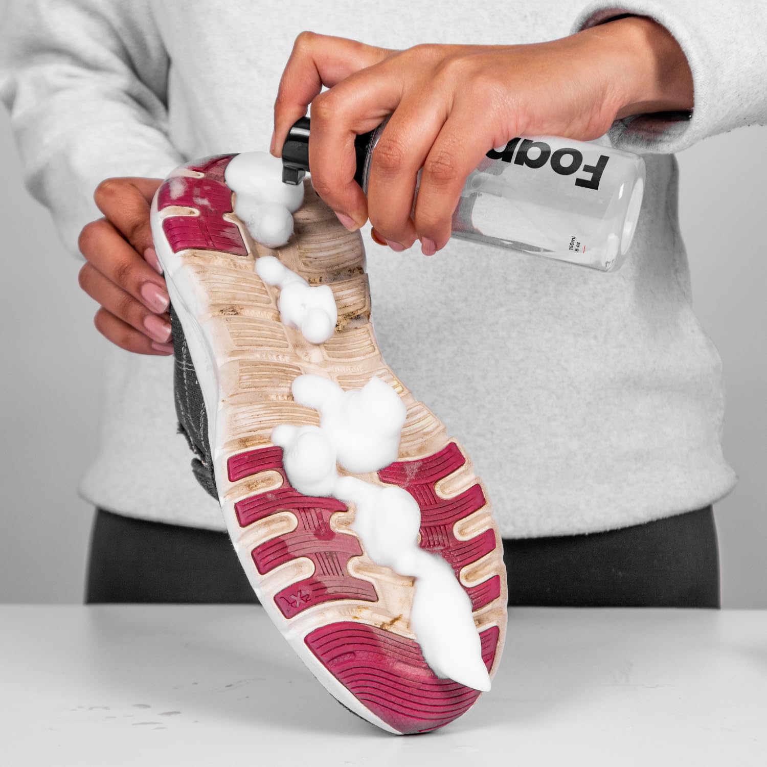SHOEGR Instant Shoe Cleaning Foam Spray - 150ml White Sneaker Cleaner Kit for Sports Shoes, Suede & Rubber | Quick-Dry Shoe Shampoo with Foam Applicator | Perfect for Gym, Running & Everyday Use