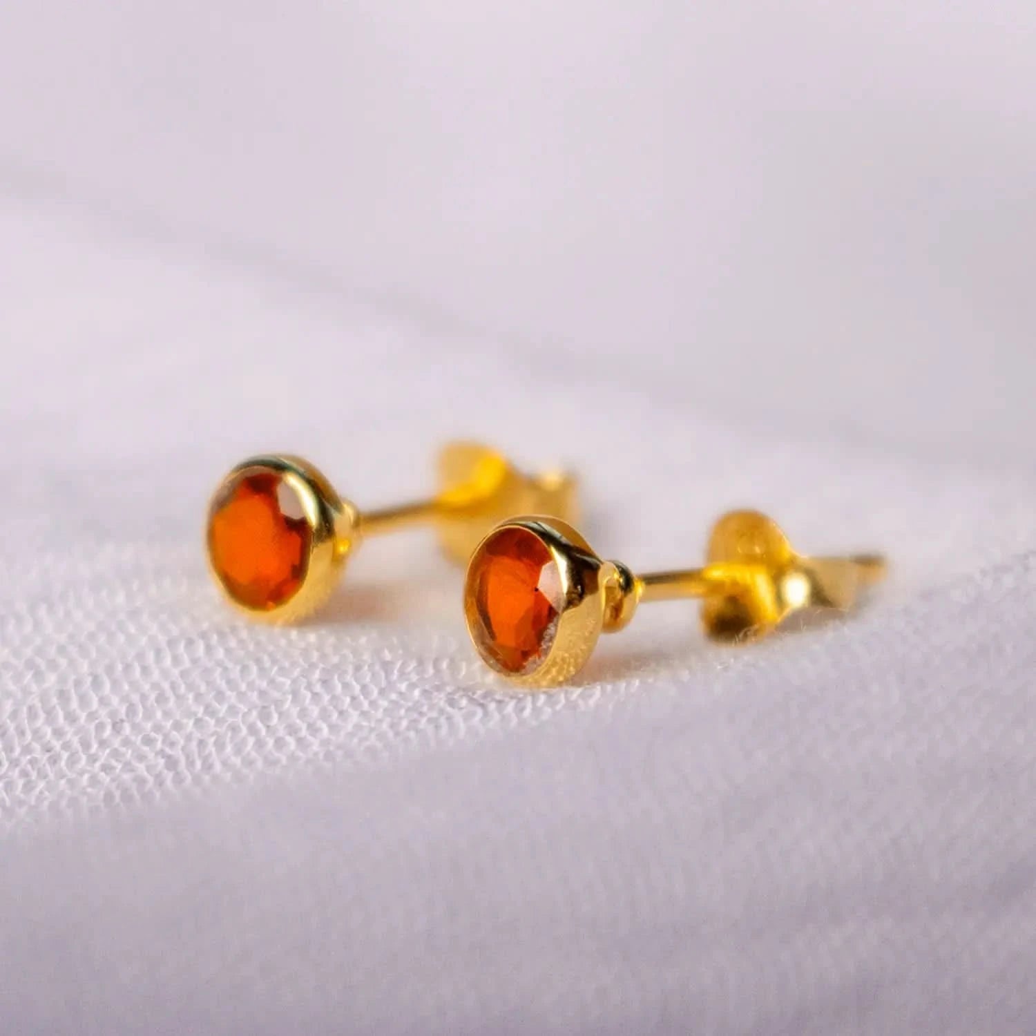 Natural Carnelian Mini Stud Earrings - 14K Gold Plated July Birthstone Jewelry for Women - Perfect for Gifts, Birthdays & Everyday Wear